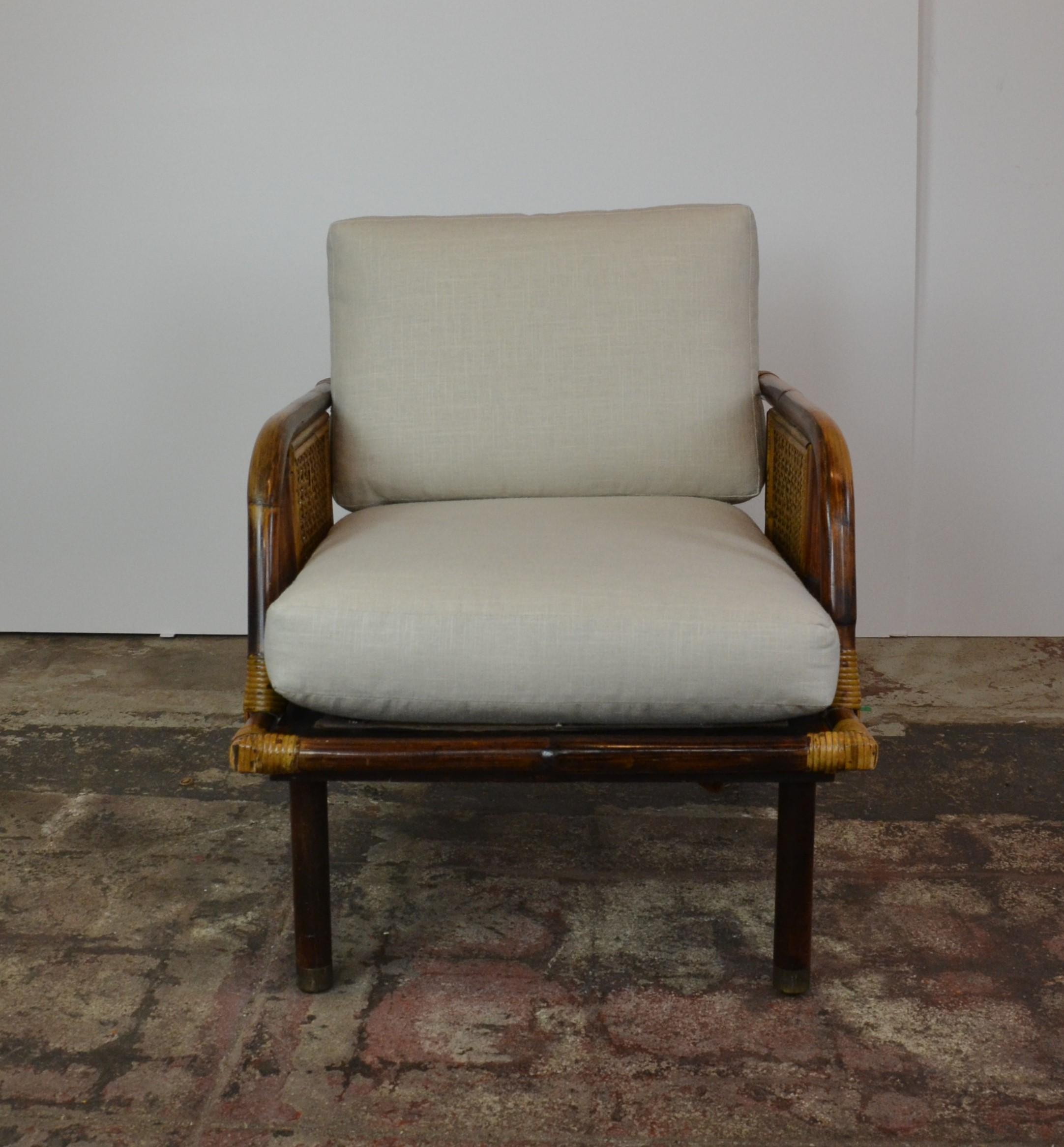 Vintage Rattan and Cane Lounge Chair by Ficks Reed, circa 1950 In Good Condition In Pomona, CA