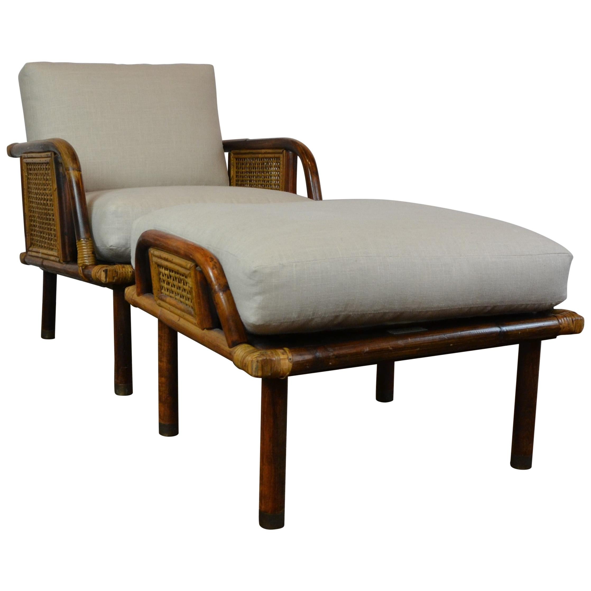 Vintage Rattan and Cane Lounge Chair by Ficks Reed, circa 1950