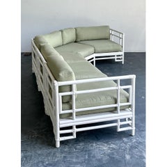 Vintage Rattan and Fabric Sectional Sofa After Ficks Reed