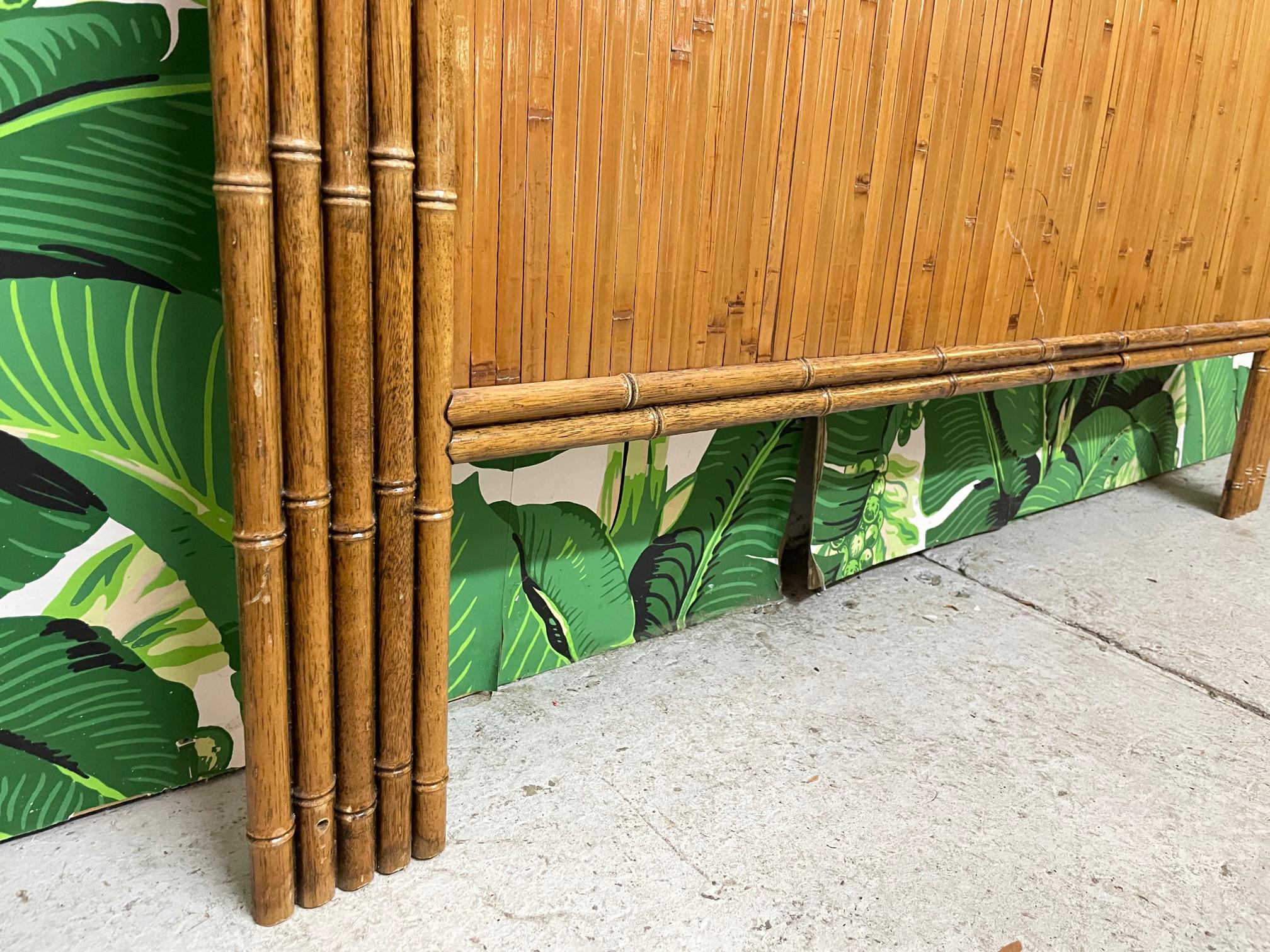 Late 20th Century Vintage Rattan and Faux Bamboo Full Size Headboard