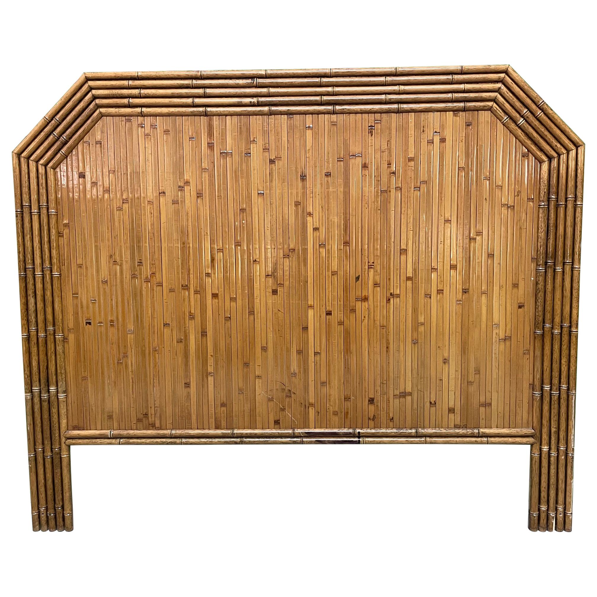 Vintage Rattan and Faux Bamboo Full Size Headboard For Sale