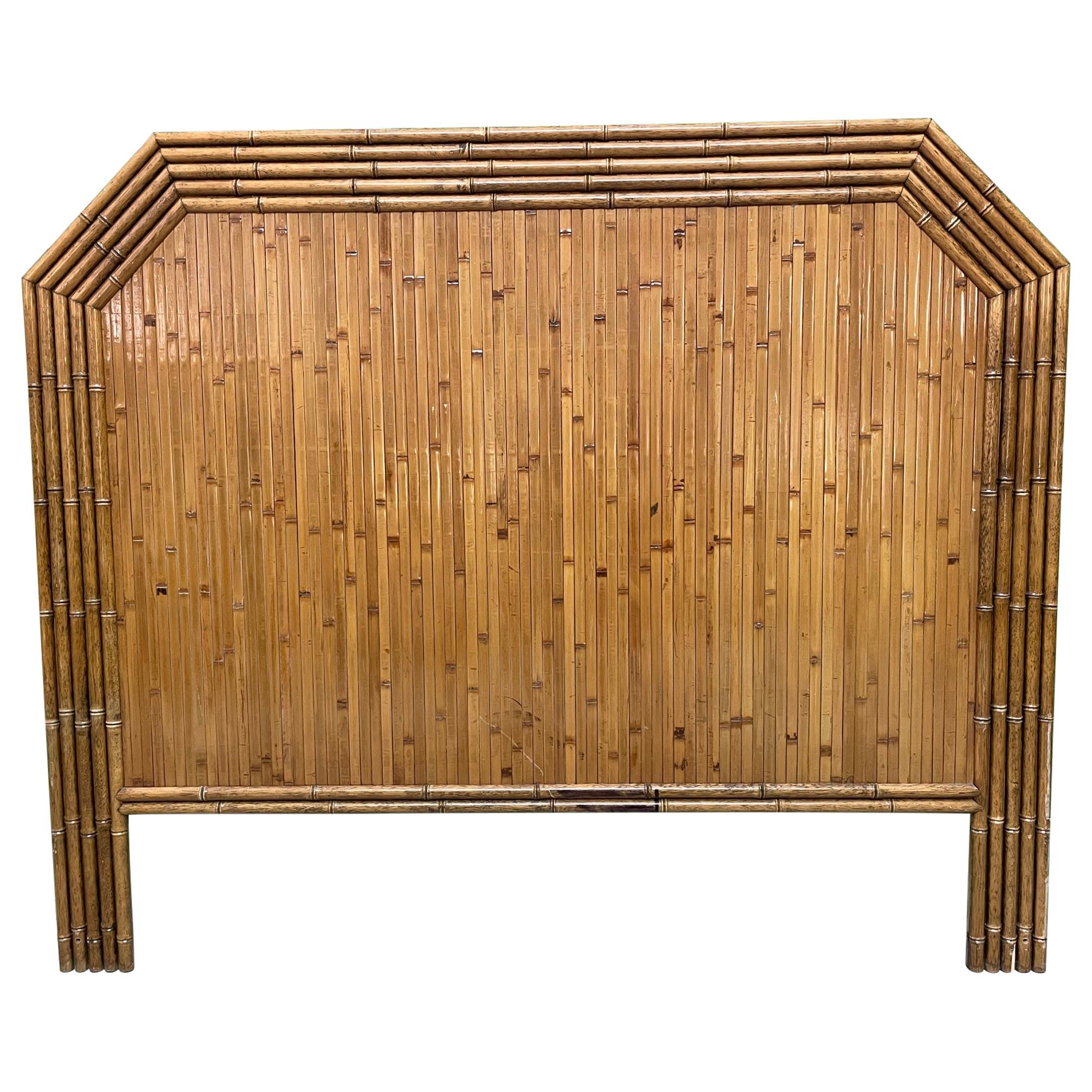 Vintage Rattan and Faux Bamboo Full Size Headboard