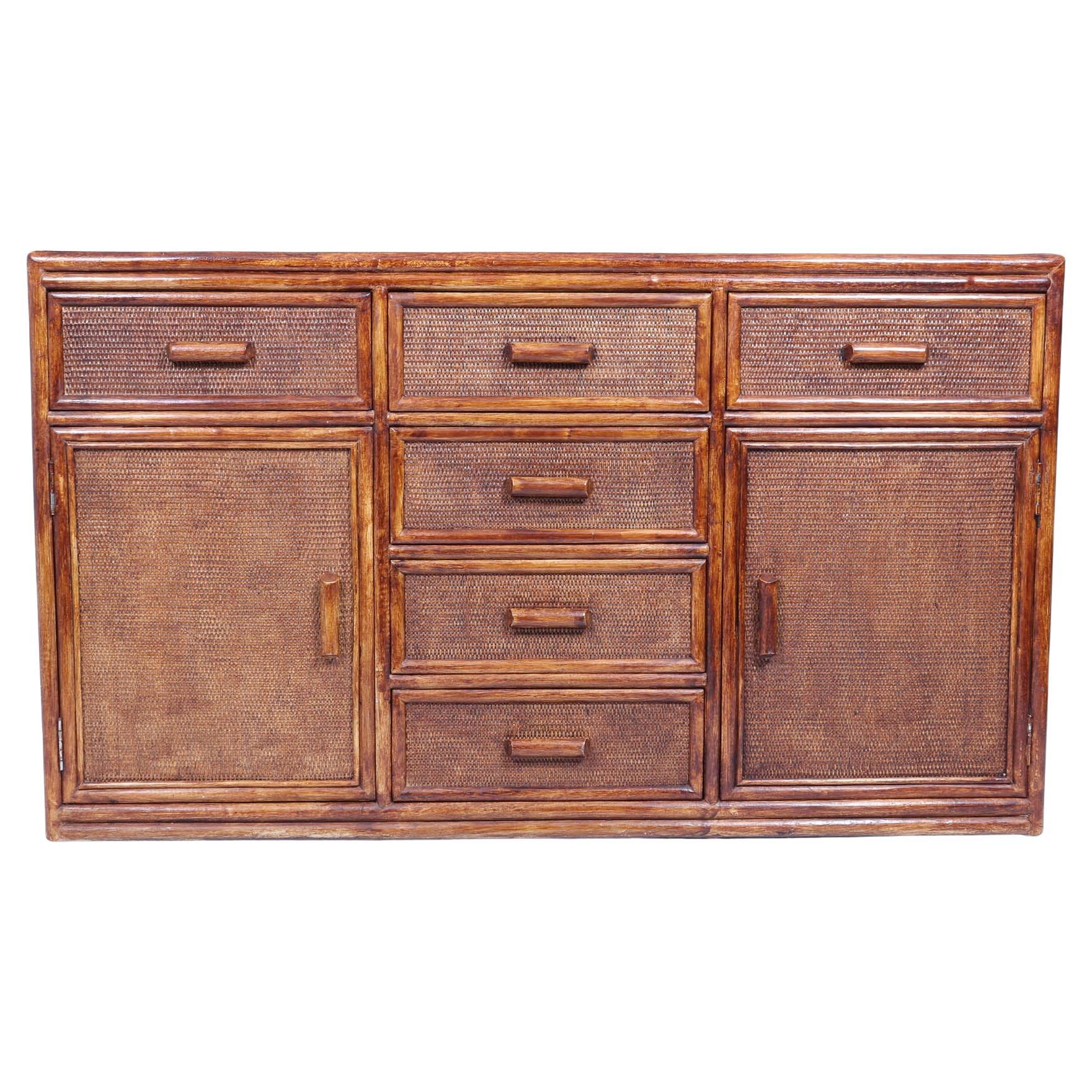Vintage Rattan and Faux Bamboo Sideboard