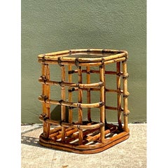 Vintage Rattan and Glass Accent Table