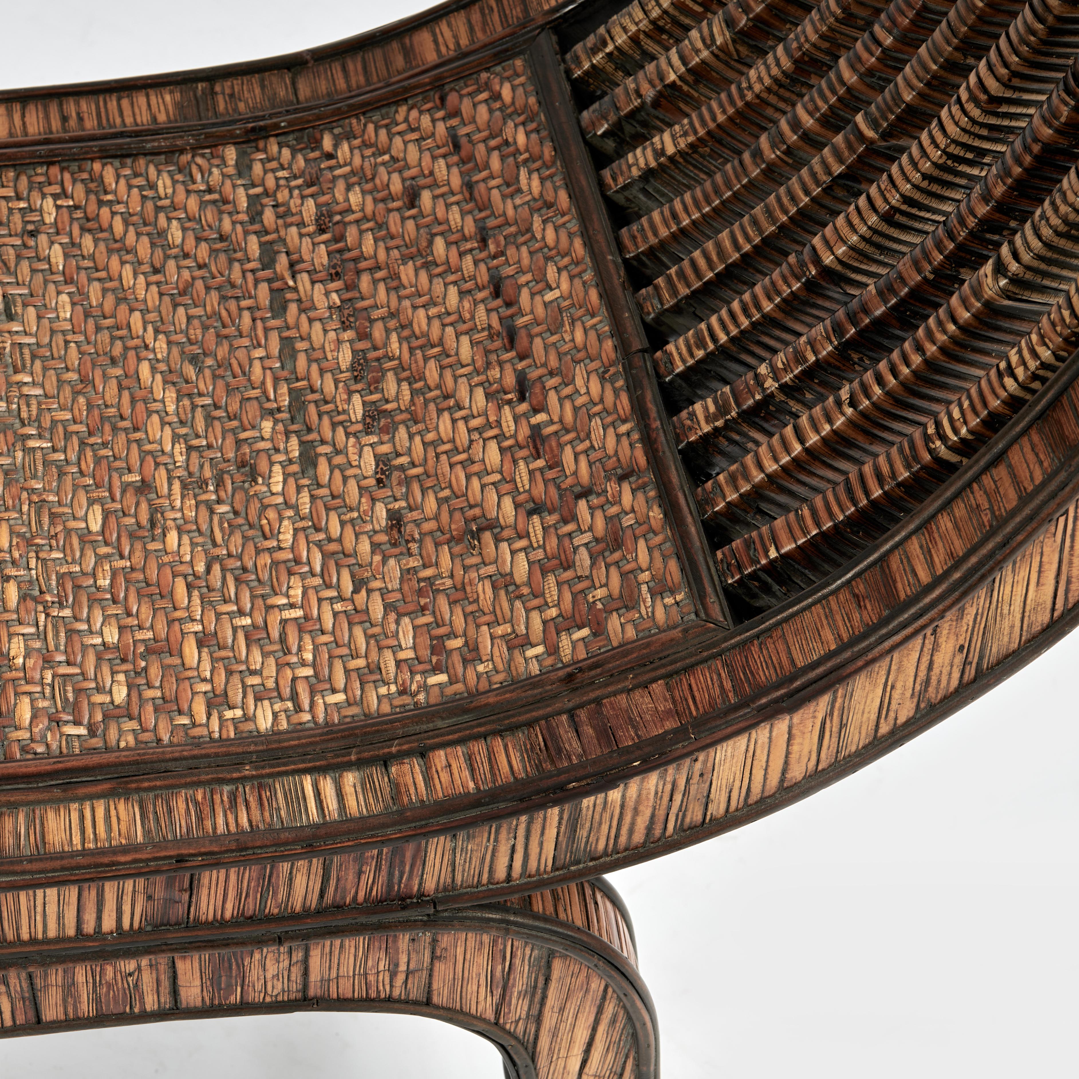 Hand-Crafted Vintage Rattan and Grasscloth Egyptian Style Bench