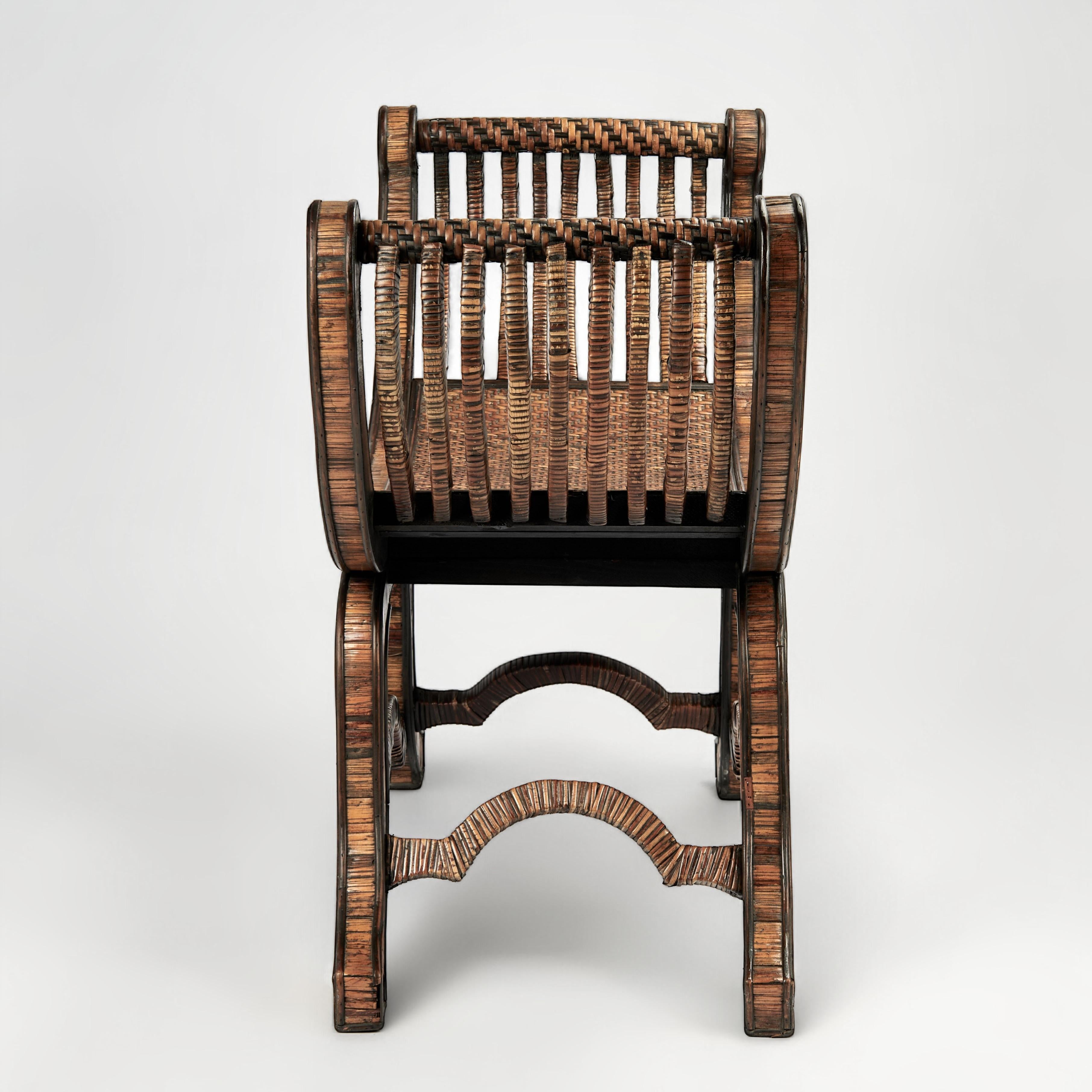 Vintage Rattan and Grasscloth Egyptian Style Bench In Good Condition In Palm Beach, FL