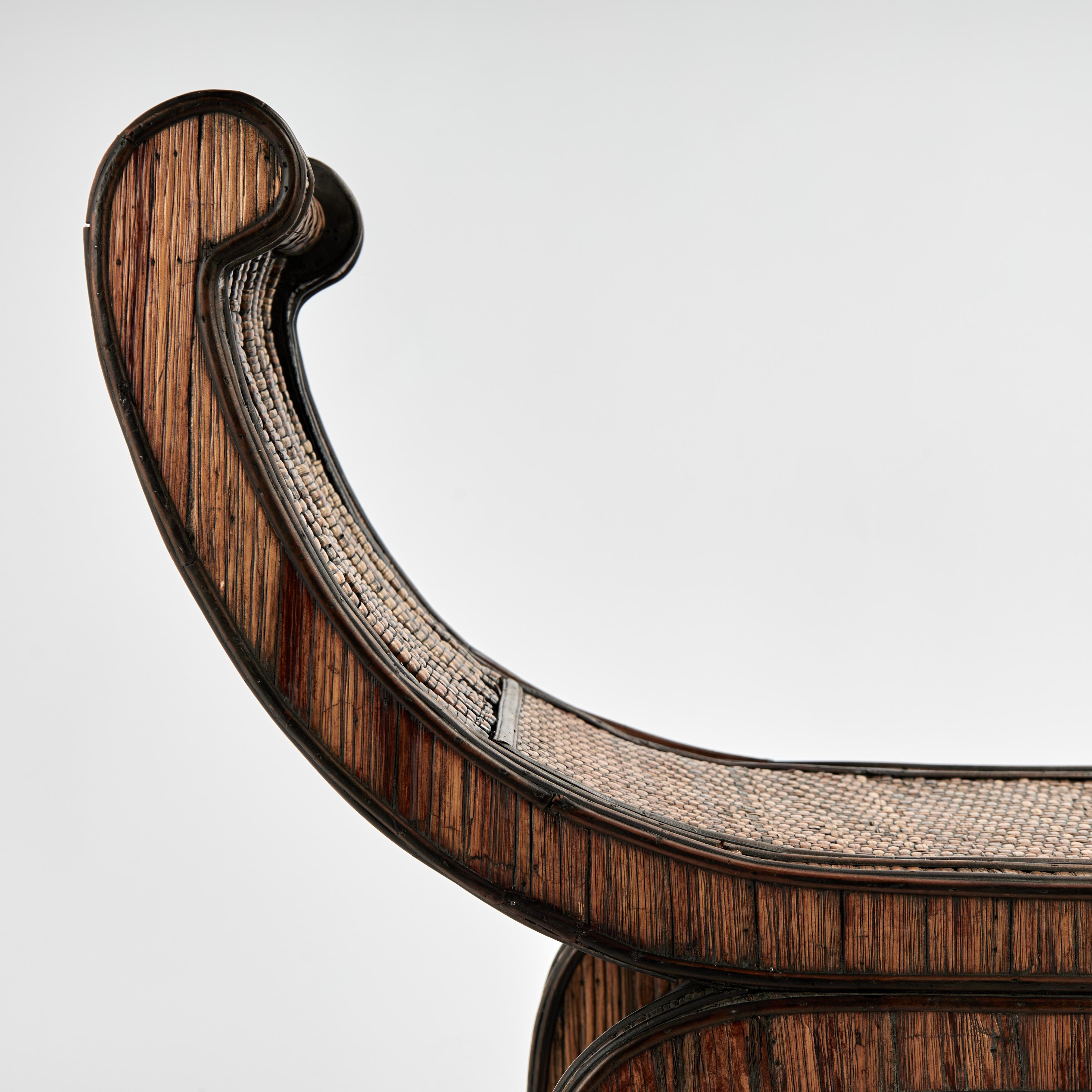 20th Century Vintage Rattan and Grasscloth Egyptian Style Bench