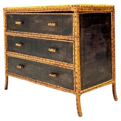 Commode vintage à trois tiroirs en rotin et en toile de jute