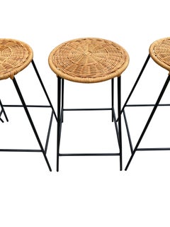 Vintage Rattan and Iron Stacking Counter Stools