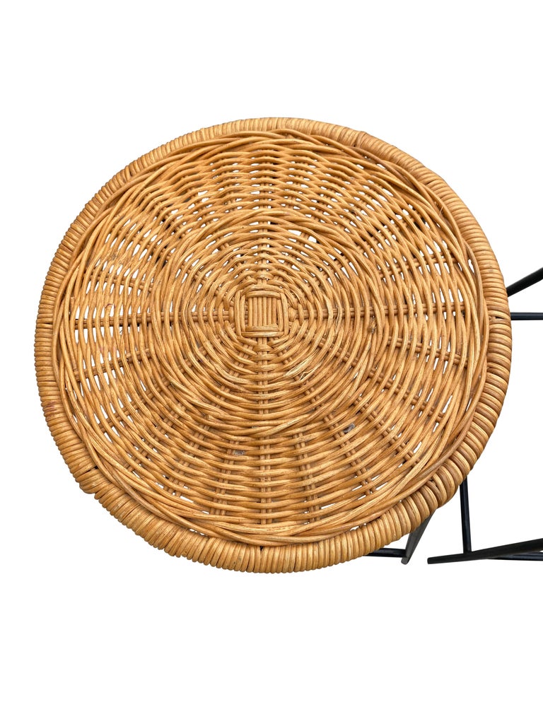Vintage Rattan and Iron Stacking Counter Stools at 1stDibs