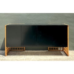 Vintage Rattan and Lacquered Wood Sideboard