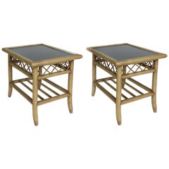 Vintage Rattan and Laminate Side Tables