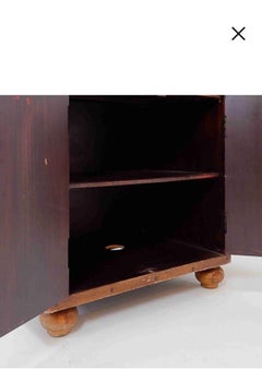 Vintage rattan and leather sideboard - 2 doors - ball feet chest