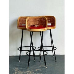 Vintage Rattan and Metal Bar Stools - Set of 3