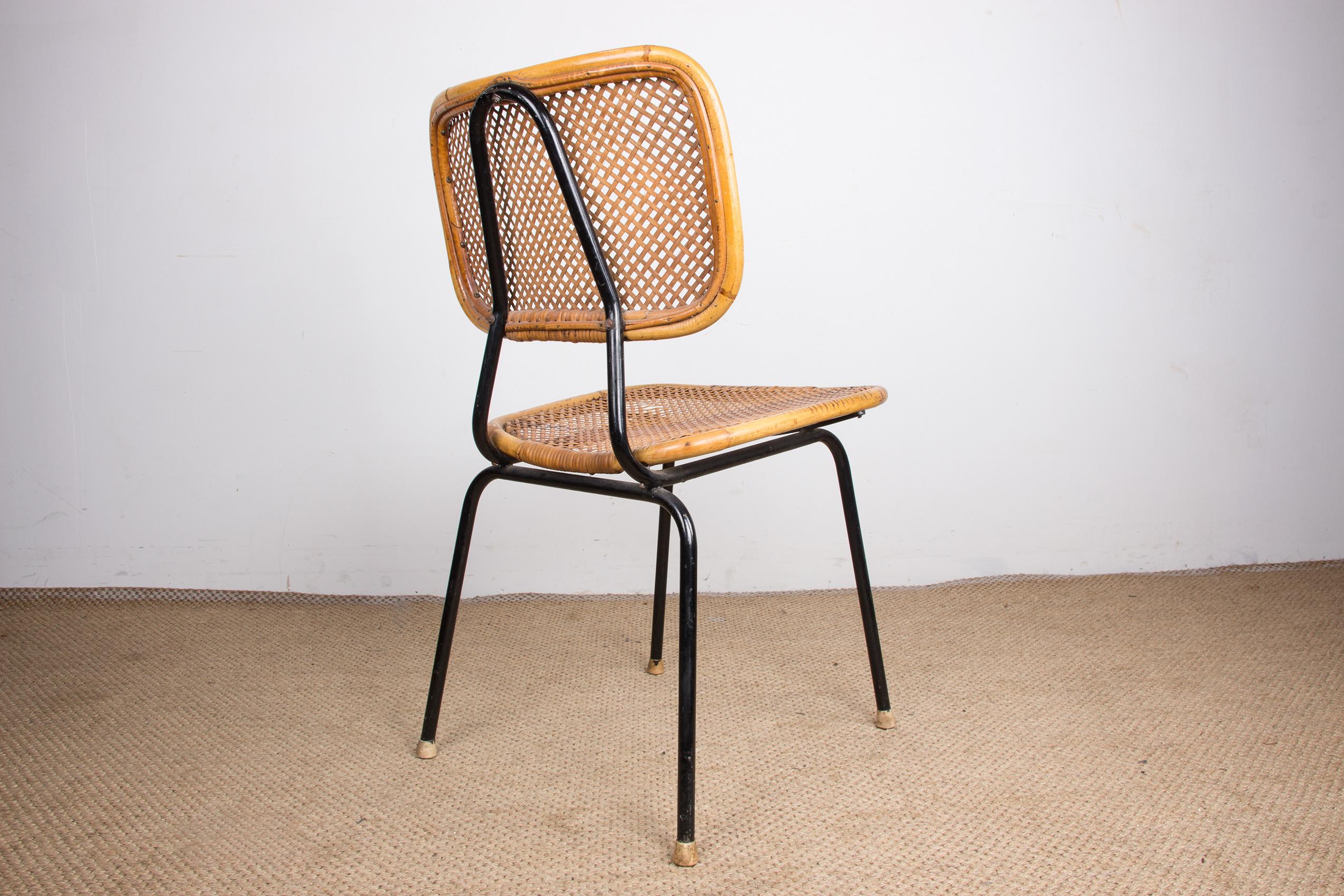 Vintage rattan and metal chair by Dirk Van Sliedrecht for Rohé Noordwolde 1950. For Sale 4