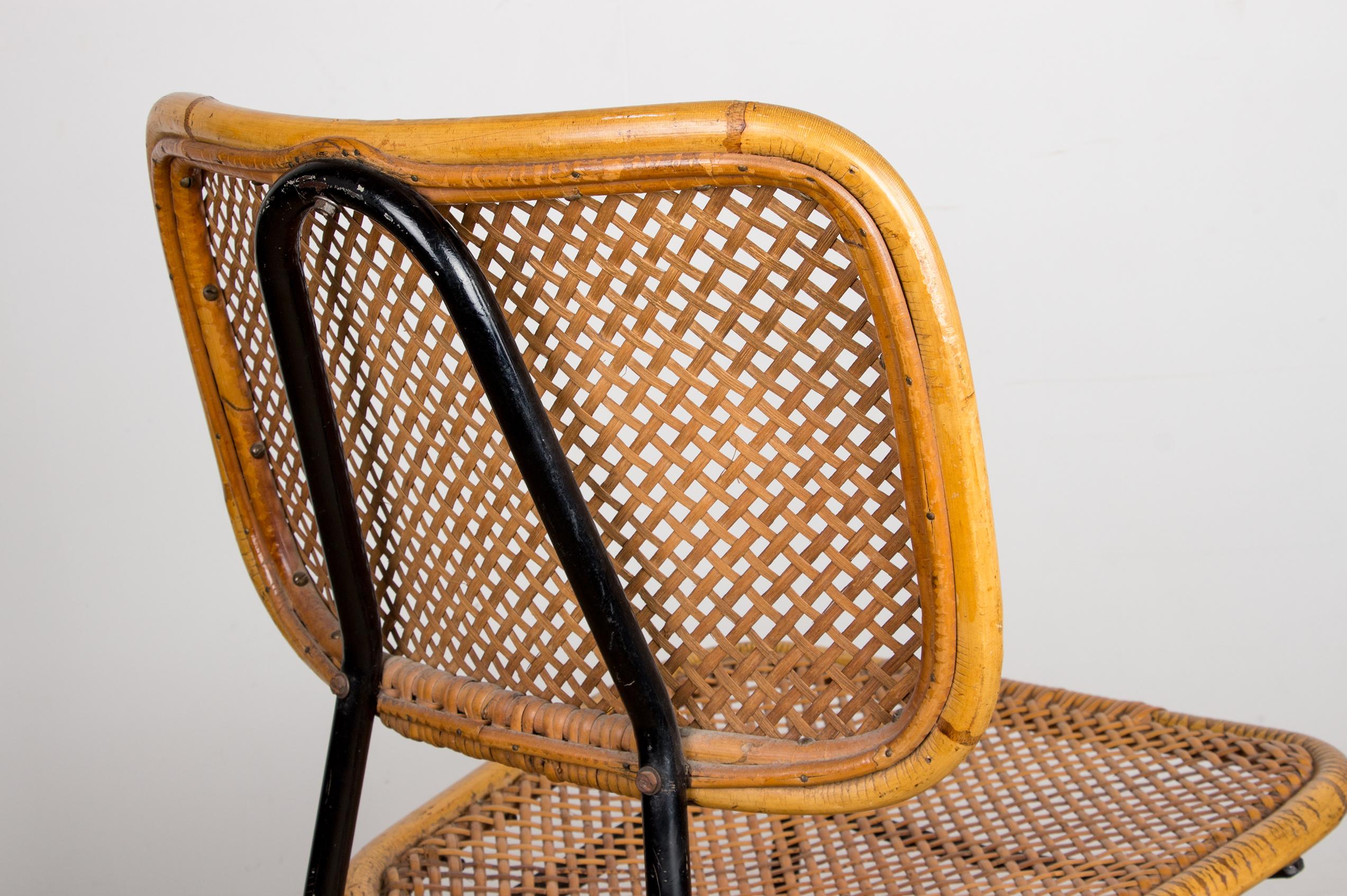 Vintage rattan and metal chair by Dirk Van Sliedrecht for Rohé Noordwolde 1950. For Sale 5