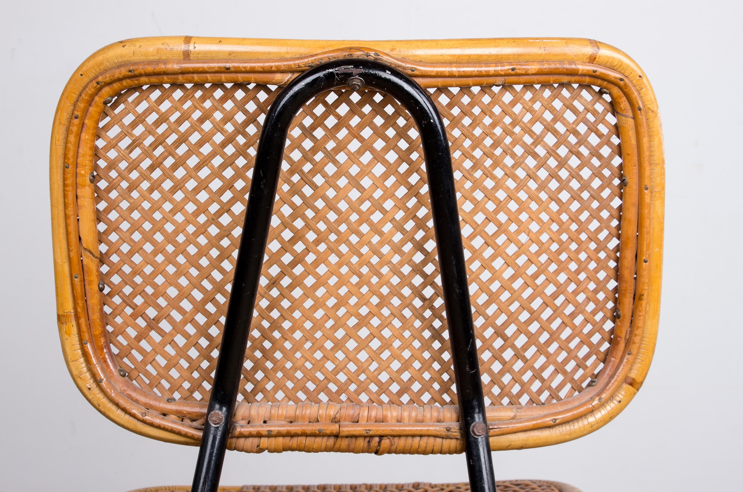 Vintage rattan and metal chair by Dirk Van Sliedrecht for Rohé Noordwolde 1950. For Sale 6