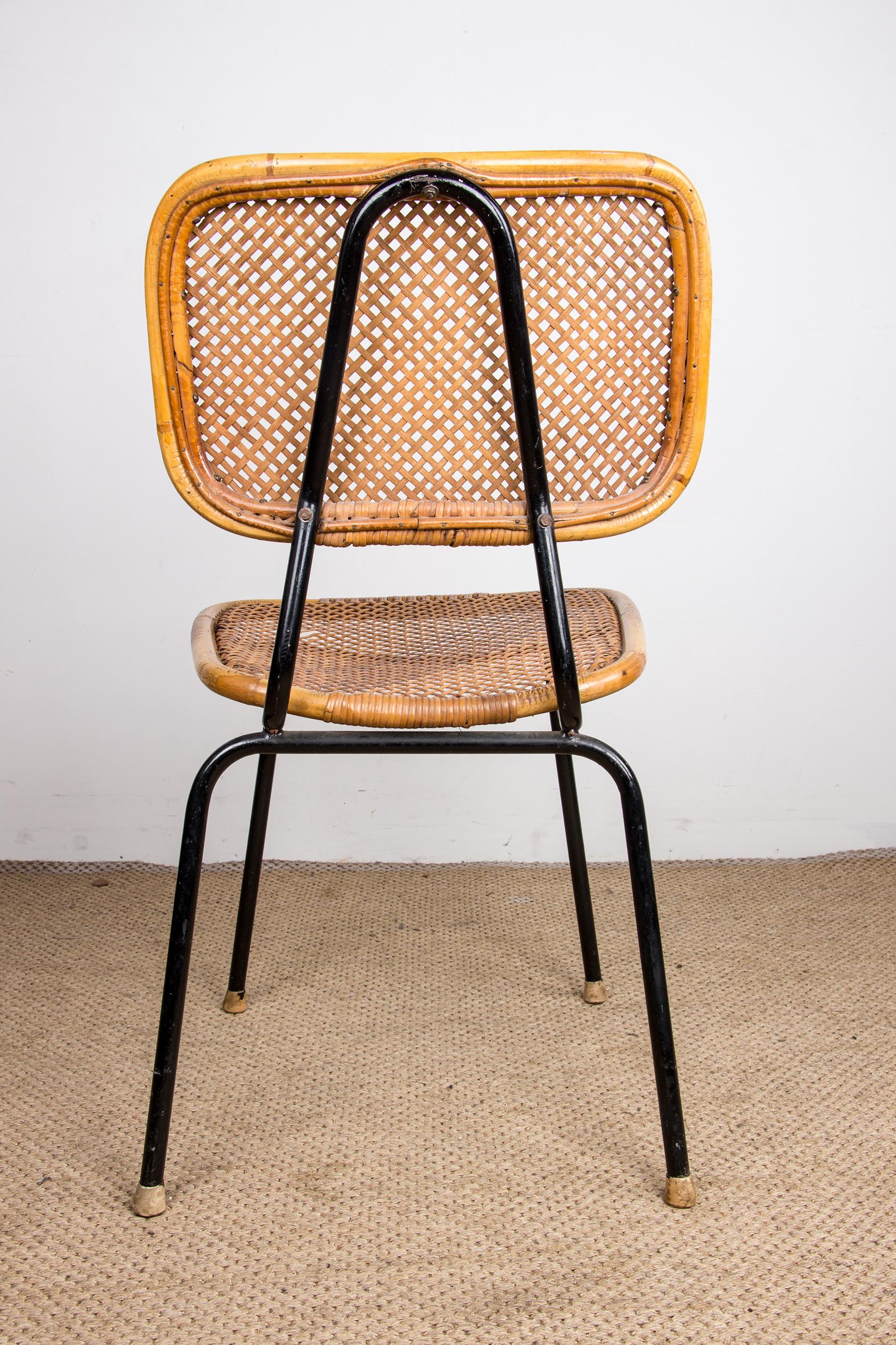 Vintage rattan and metal chair by Dirk Van Sliedrecht for Rohé Noordwolde 1950. For Sale 7