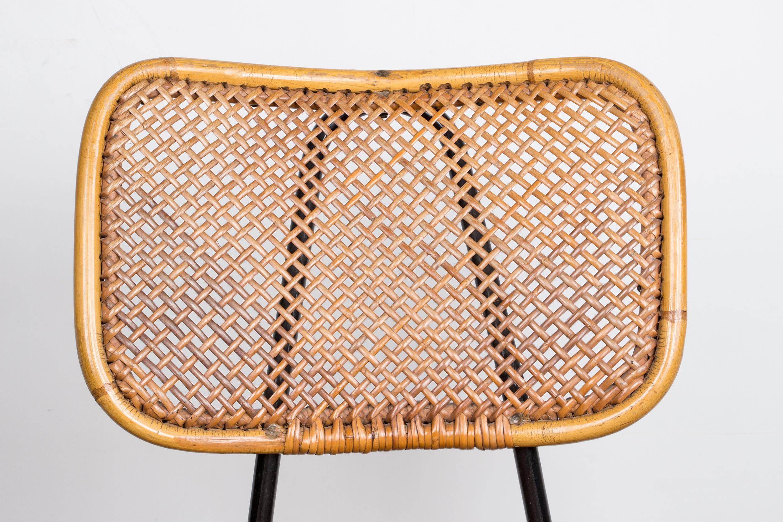 Scandinavian Modern Vintage rattan and metal chair by Dirk Van Sliedrecht for Rohé Noordwolde 1950. For Sale