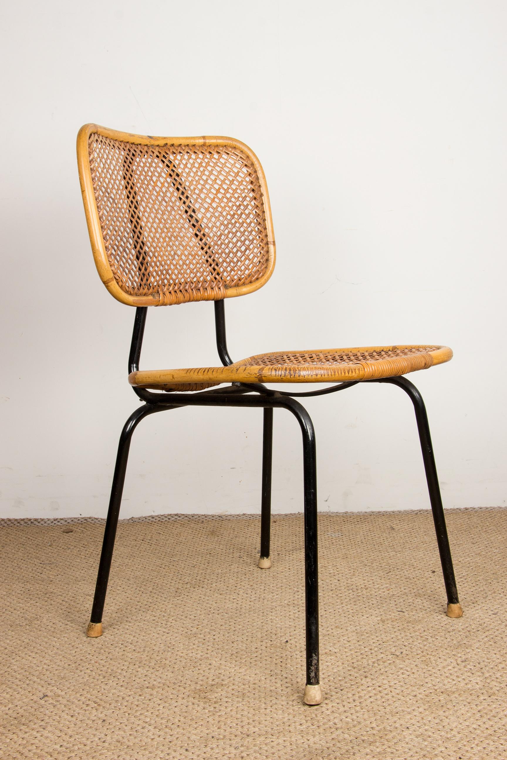 Dutch Vintage rattan and metal chair by Dirk Van Sliedrecht for Rohé Noordwolde 1950. For Sale