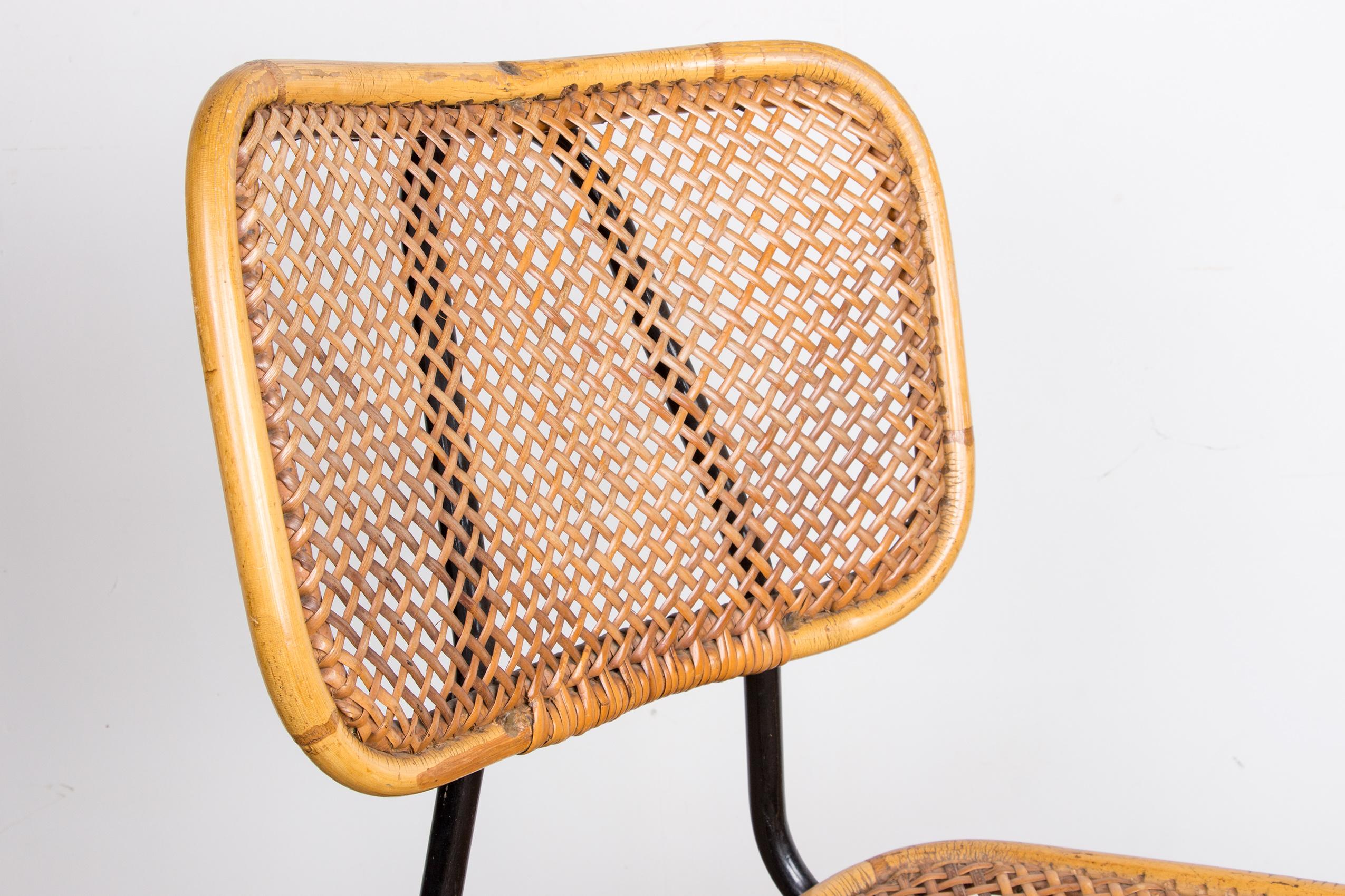 Metal Vintage rattan and metal chair by Dirk Van Sliedrecht for Rohé Noordwolde 1950. For Sale