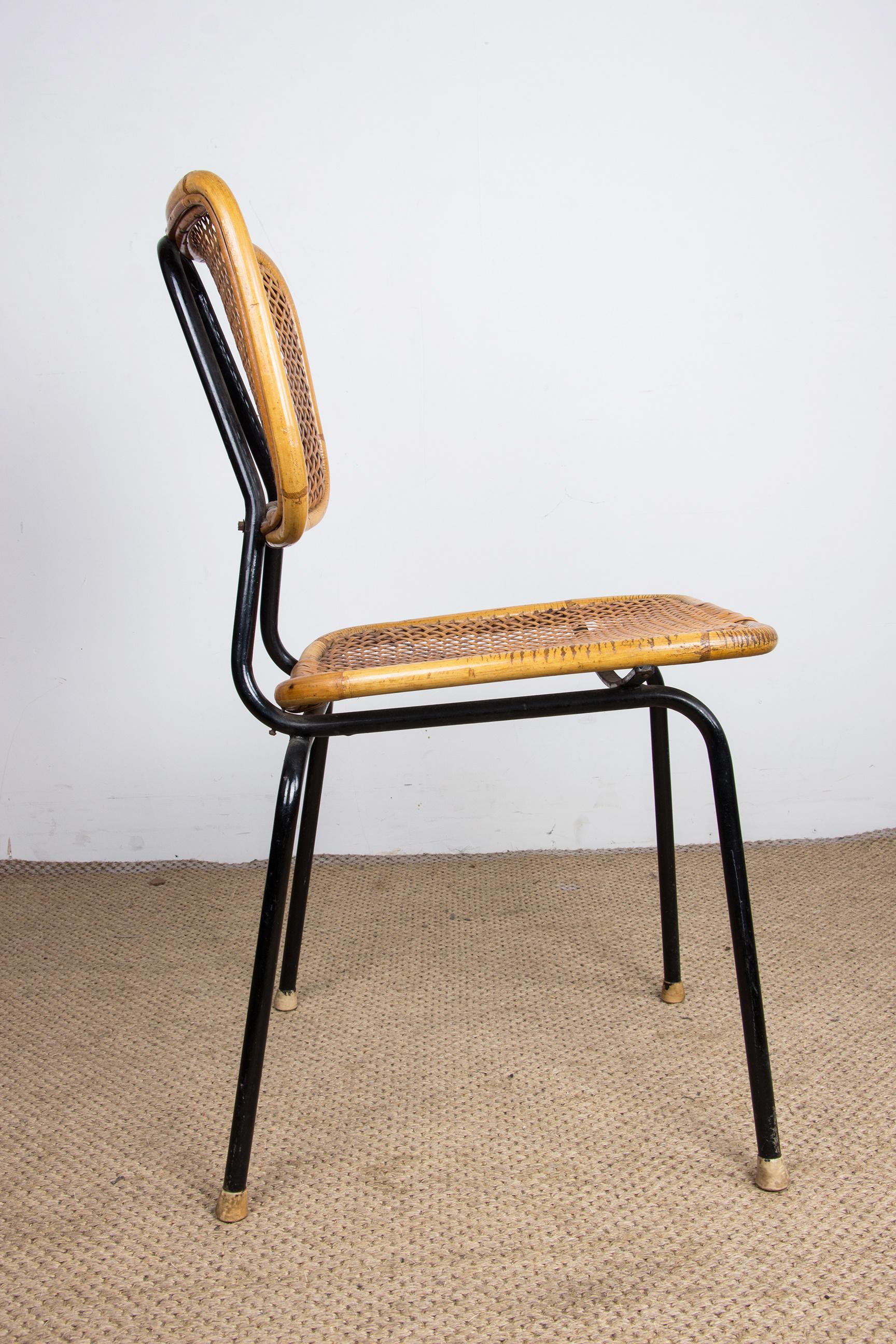 Vintage rattan and metal chair by Dirk Van Sliedrecht for Rohé Noordwolde 1950. For Sale 1