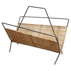 Vintage Rattan and Metal Magazine Rack