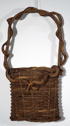 Vintage Rattan and Twisted Root Woven Hanging Ikebana Basket
