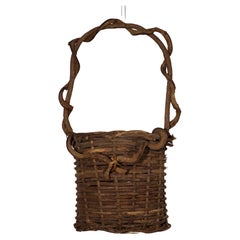 Vintage Rattan and Twisted Root Woven Hanging Ikebana Basket