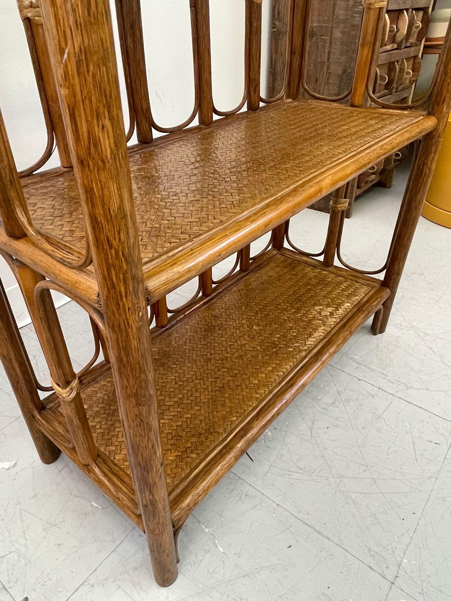 Mid-Century Modern Vintage Rattan and Wicker 3 Tier Bookshelf ( Online Purchase Only) For Sale