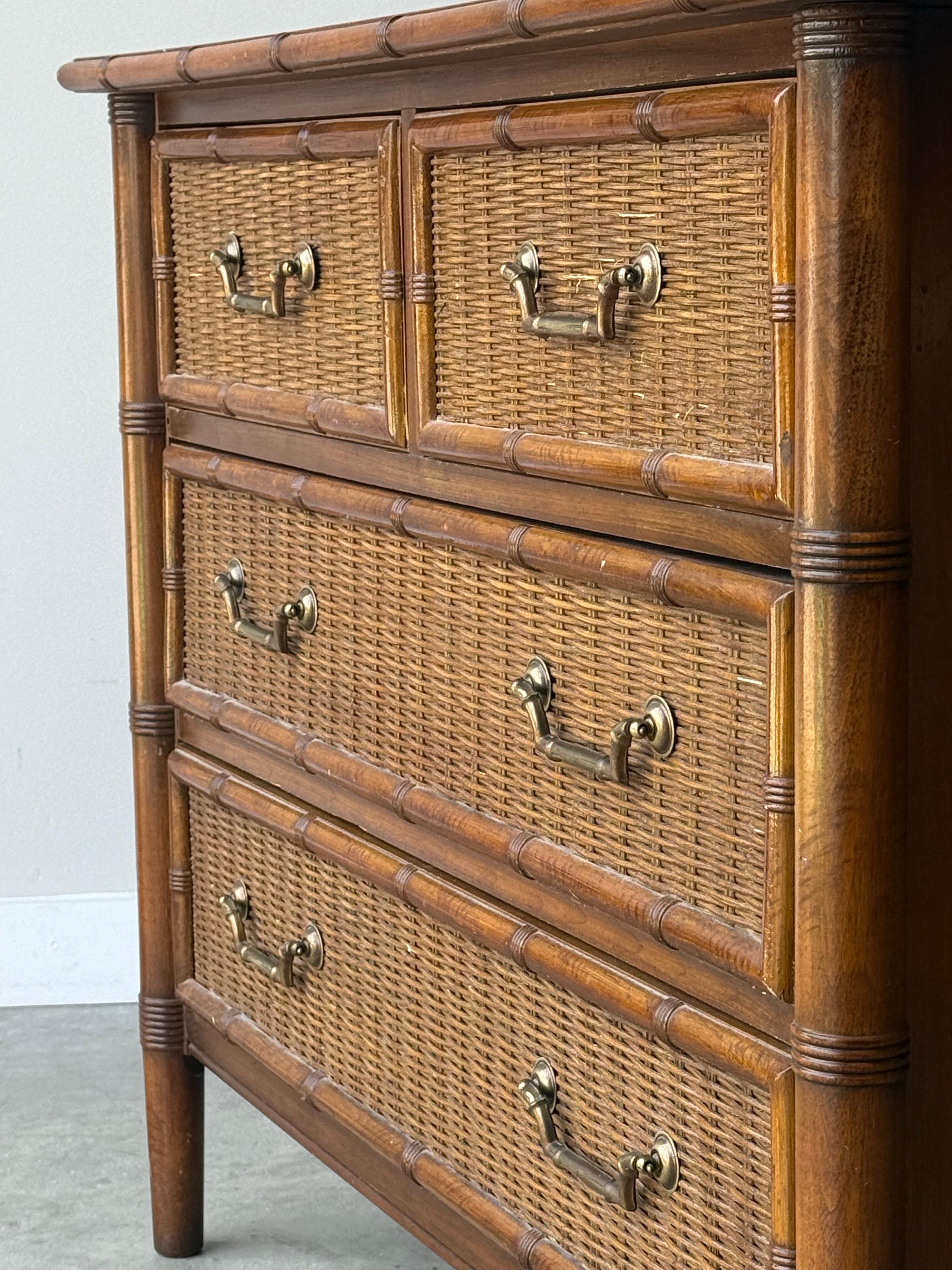 Vintage Rattan and Wicker Chest of Drawers by Dixie 5