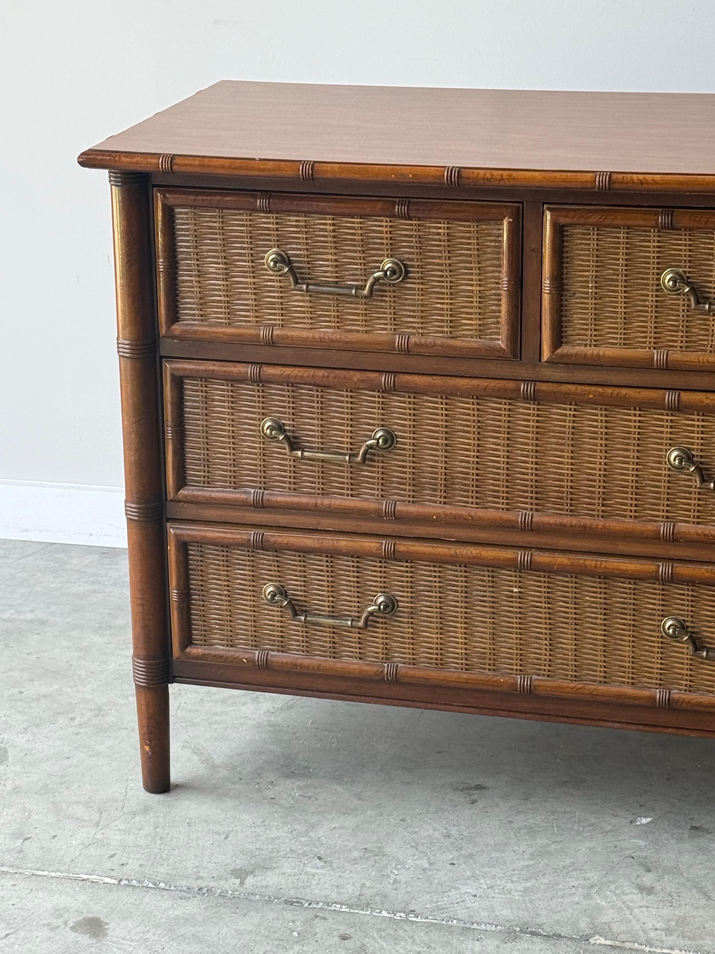 Vintage Rattan and Wicker Chest of Drawers by Dixie In Good Condition In Raleigh, NC