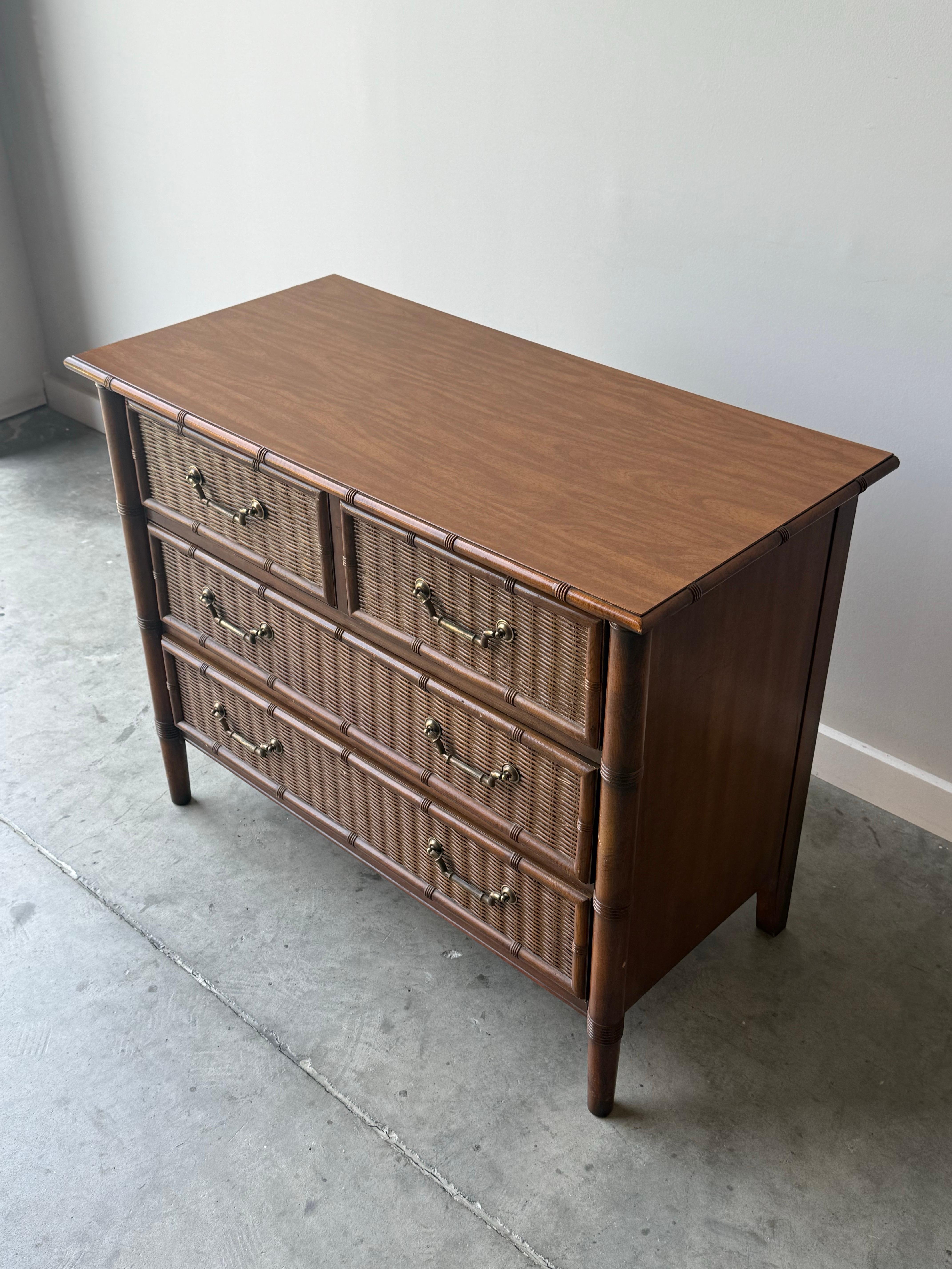 Late 20th Century Vintage Rattan and Wicker Chest of Drawers by Dixie