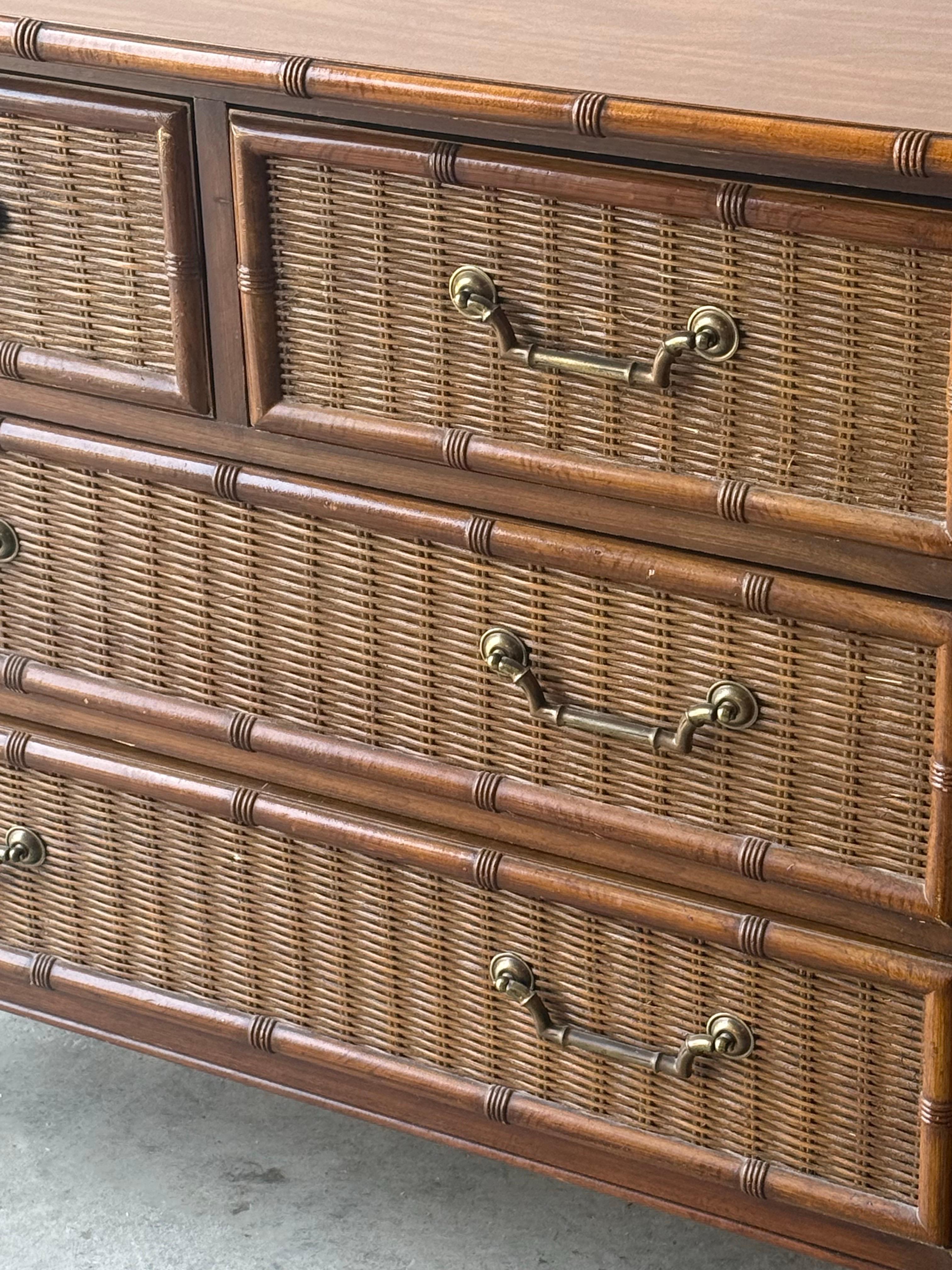 Vintage Rattan and Wicker Chest of Drawers by Dixie 1