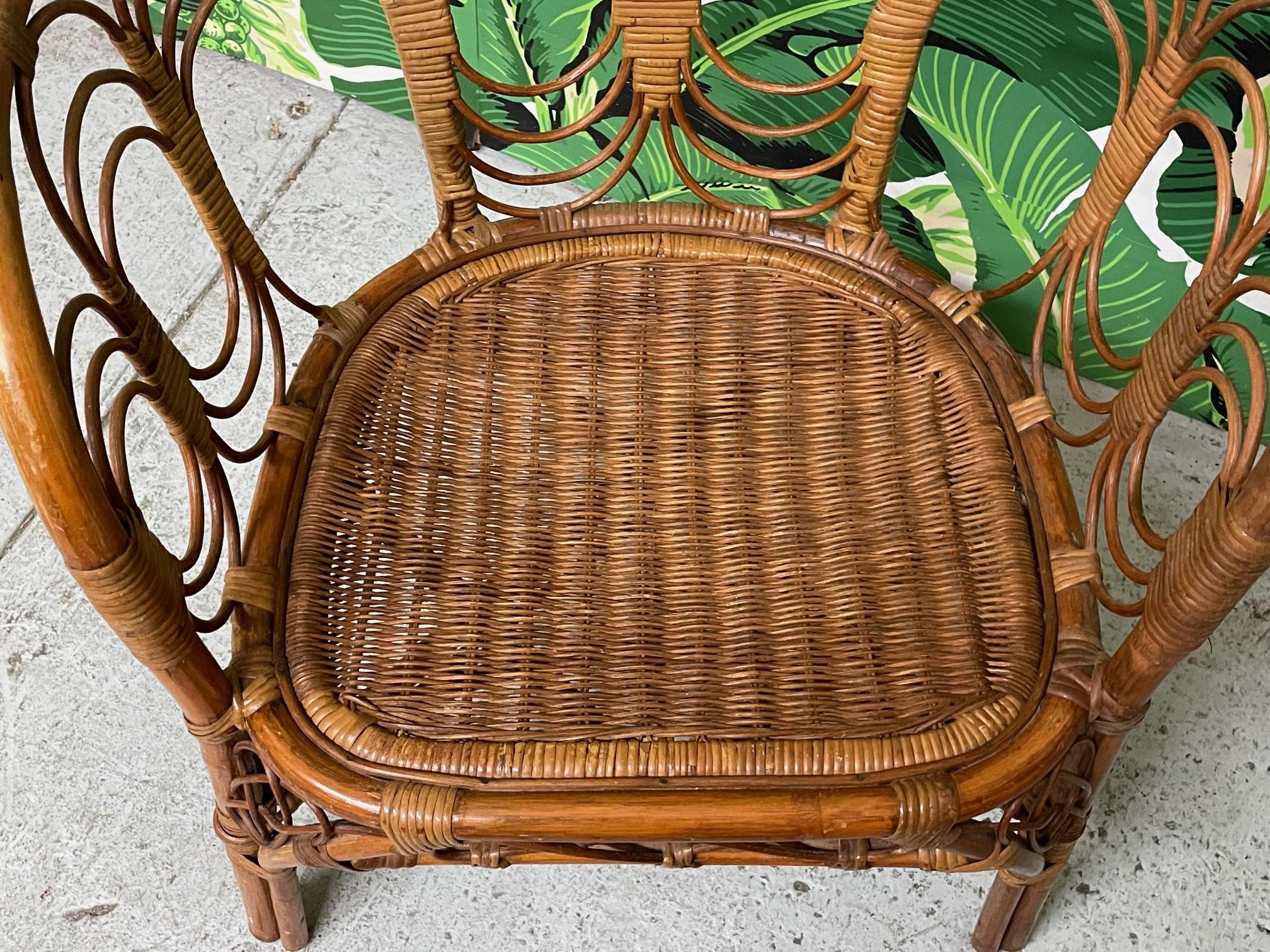 Vintage Rattan and Wicker Dining Set, Table and Four Chairs In Good Condition In Jacksonville, FL