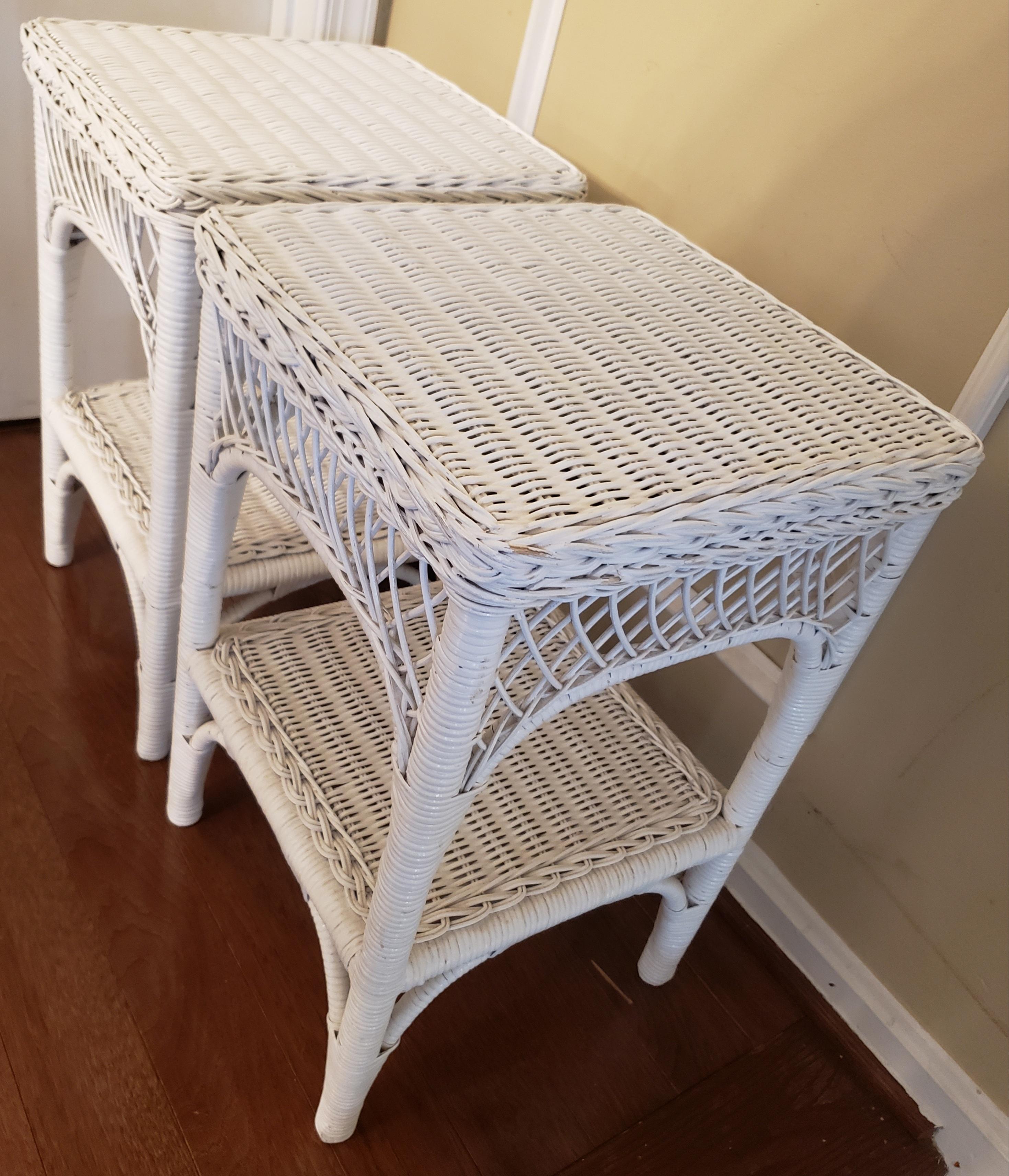 20th Century Vintage Rattan and Wicker Side Tables - a Pair