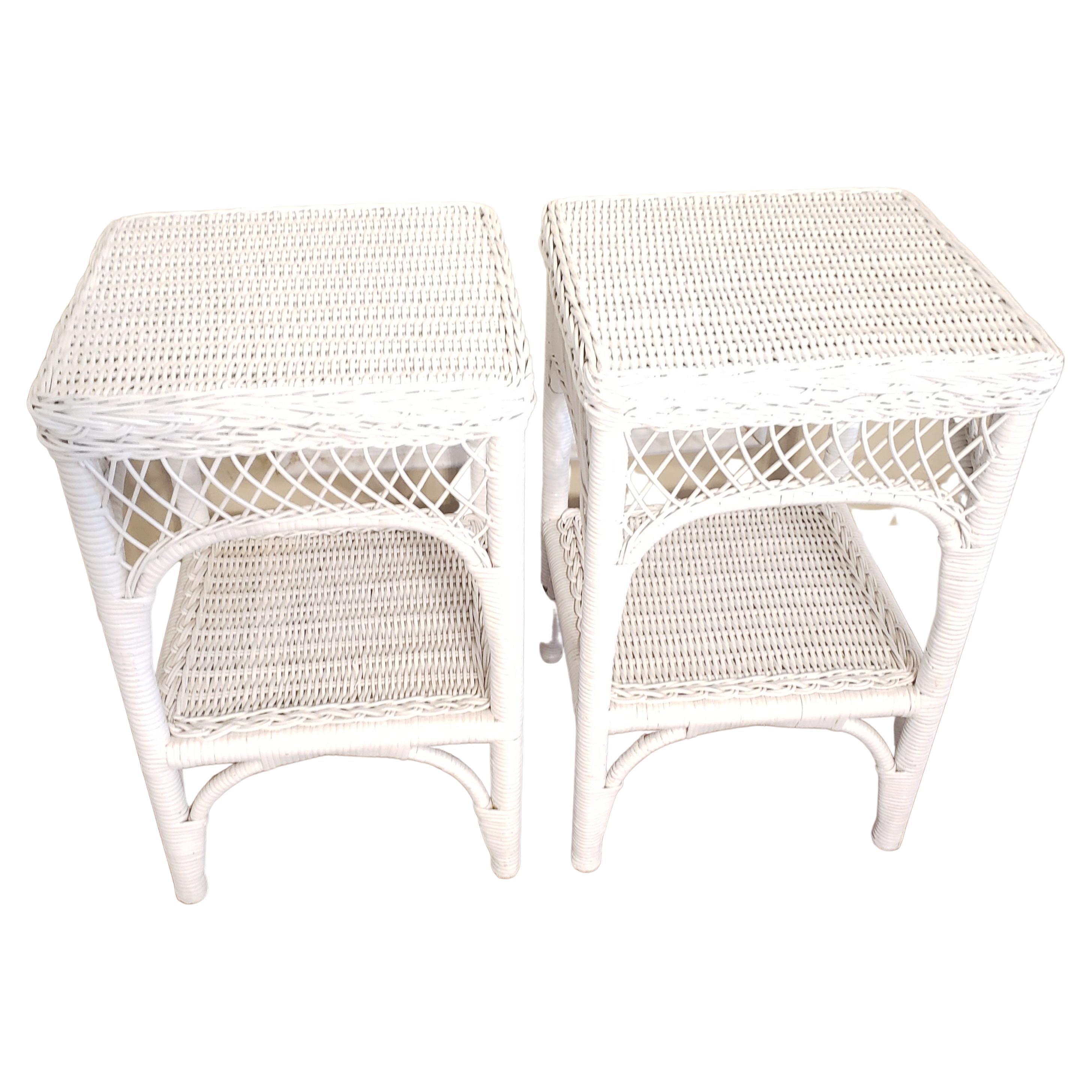 Vintage rattan and wicker side tables. Excellent vintage condition. Measurements are 12.5