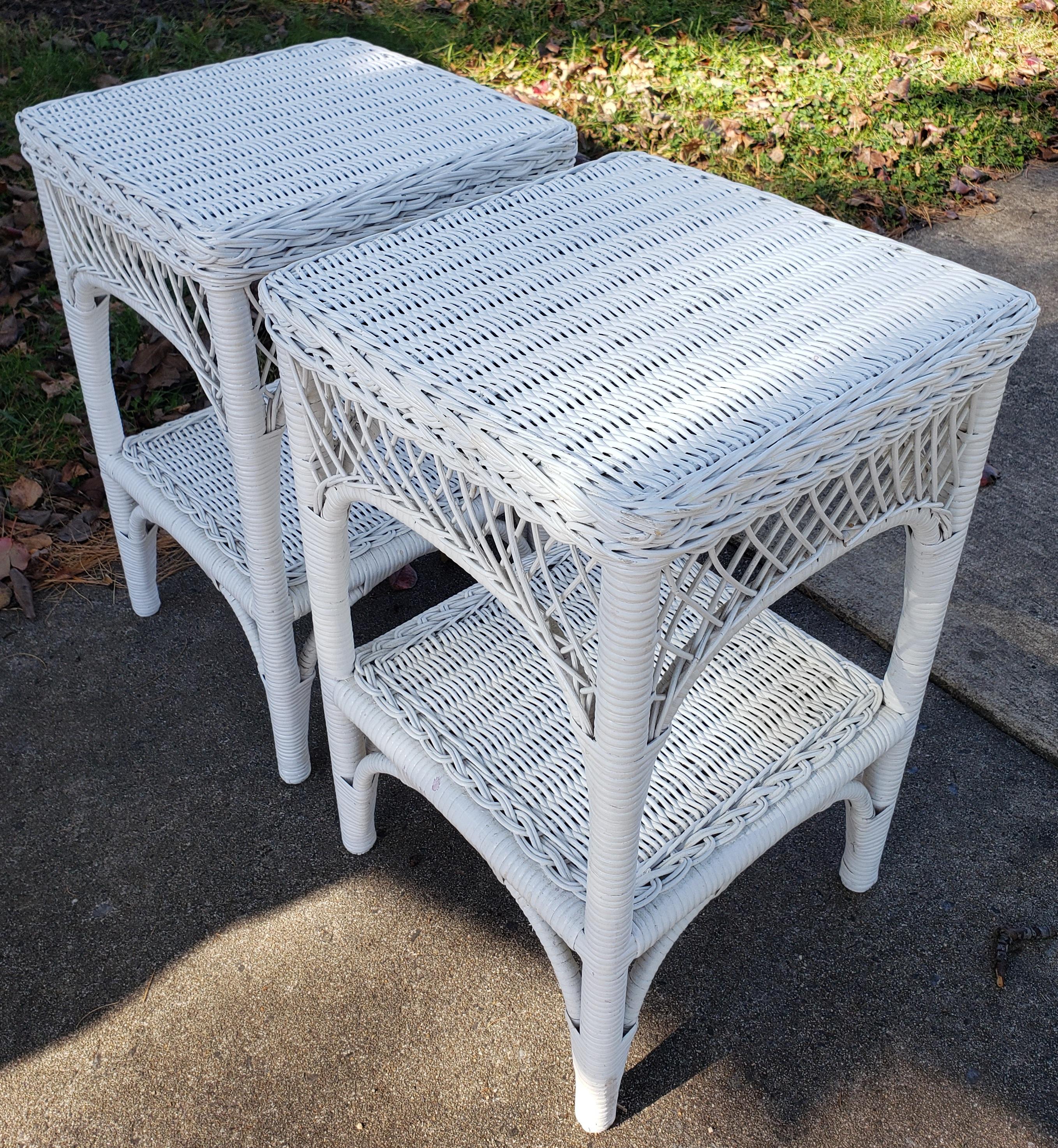 American Classical Vintage Rattan and Wicker Side Tables - a Pair
