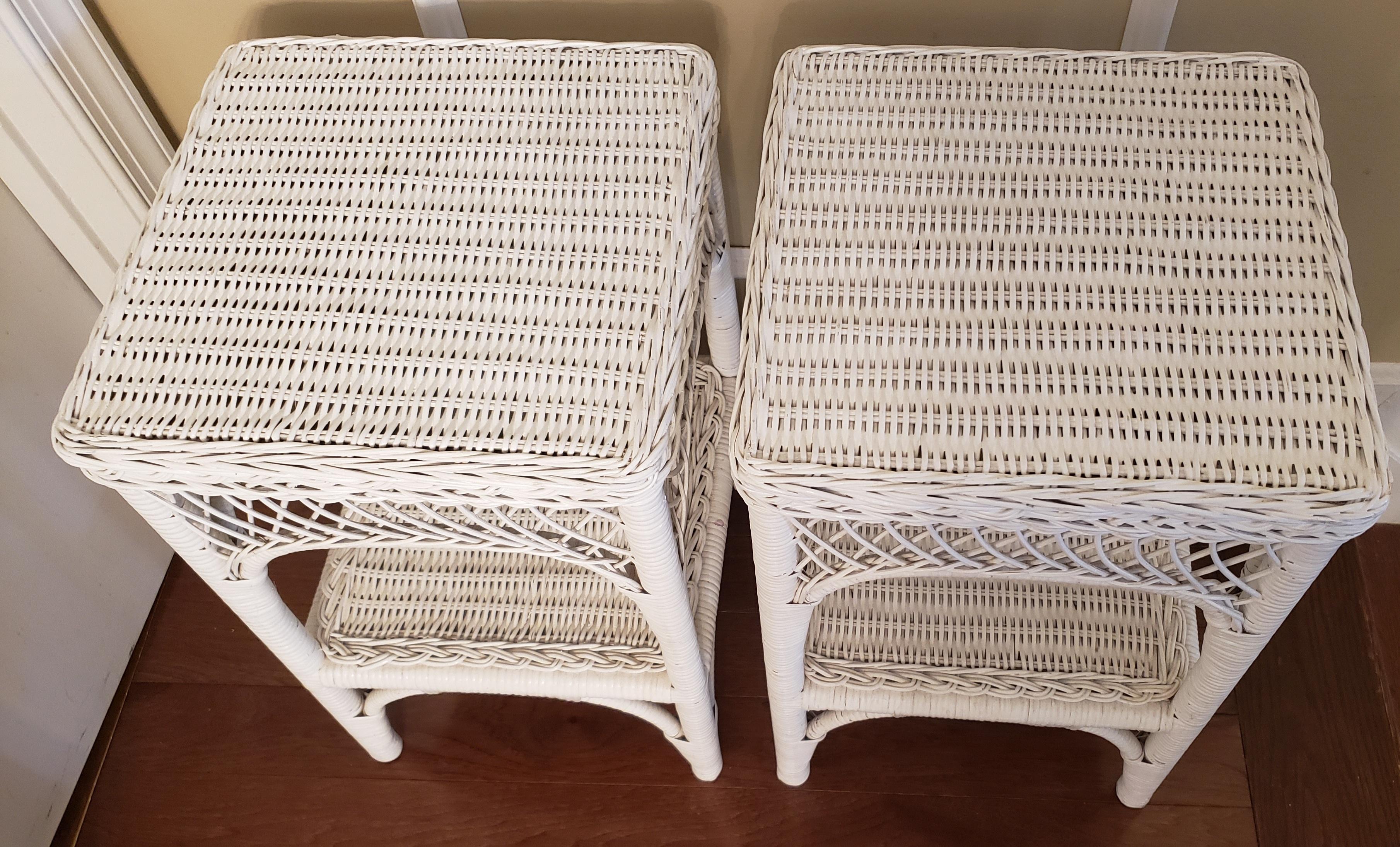 Hand-Crafted Vintage Rattan and Wicker Side Tables - a Pair