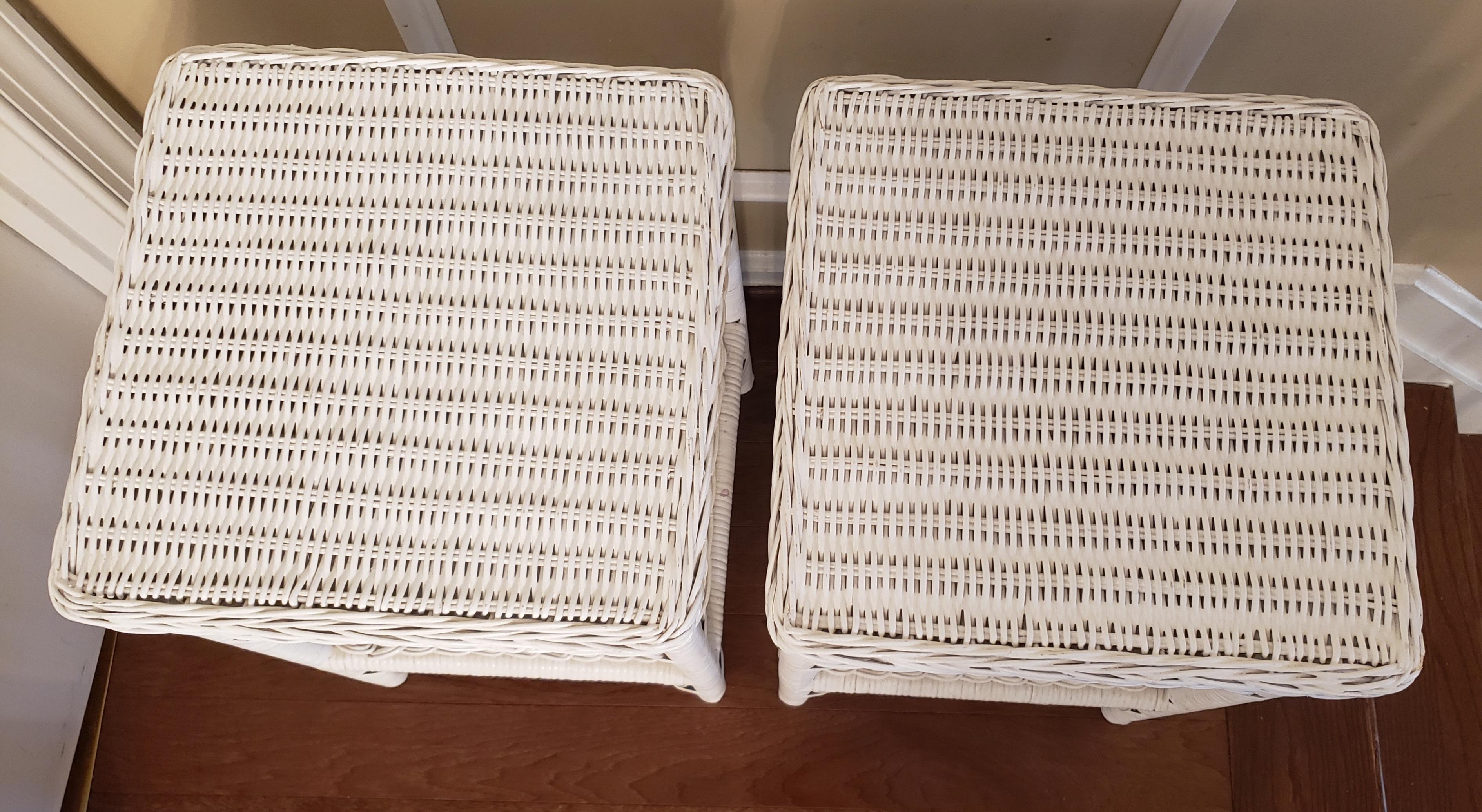Vintage Rattan and Wicker Side Tables - a Pair In Good Condition In Germantown, MD