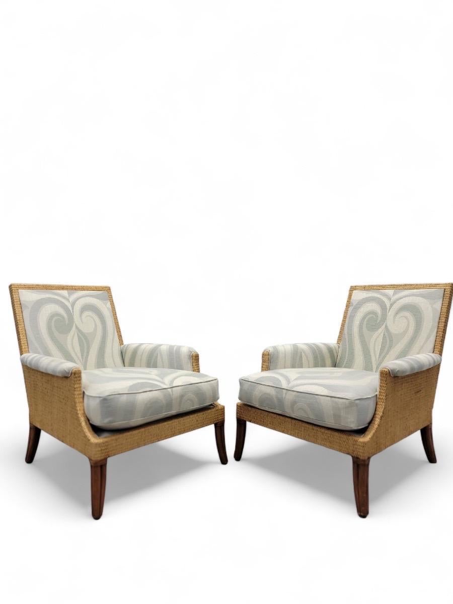 20th Century Vintage Rattan and Wicker Umbria Lounge Chairs With Ottoman Styled after Mcquire For Sale