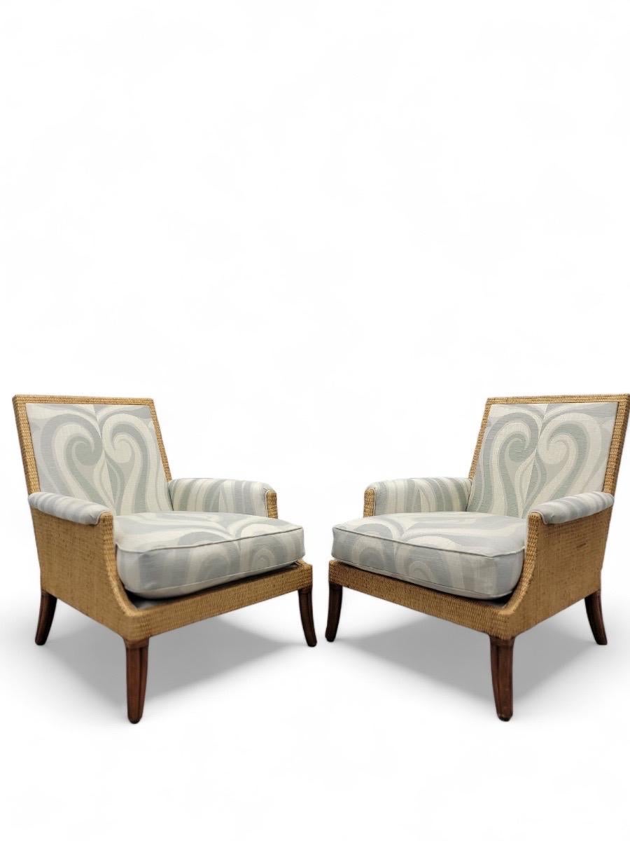 20th Century Vintage Rattan and Wicker Umbria Lounge Chairs With Ottoman Styled after Mcquire