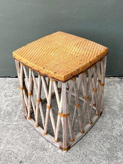 Vintage Rattan and Wood Equipale Stool