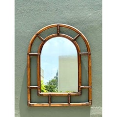 Vintage Rattan Arched Wall Mirror