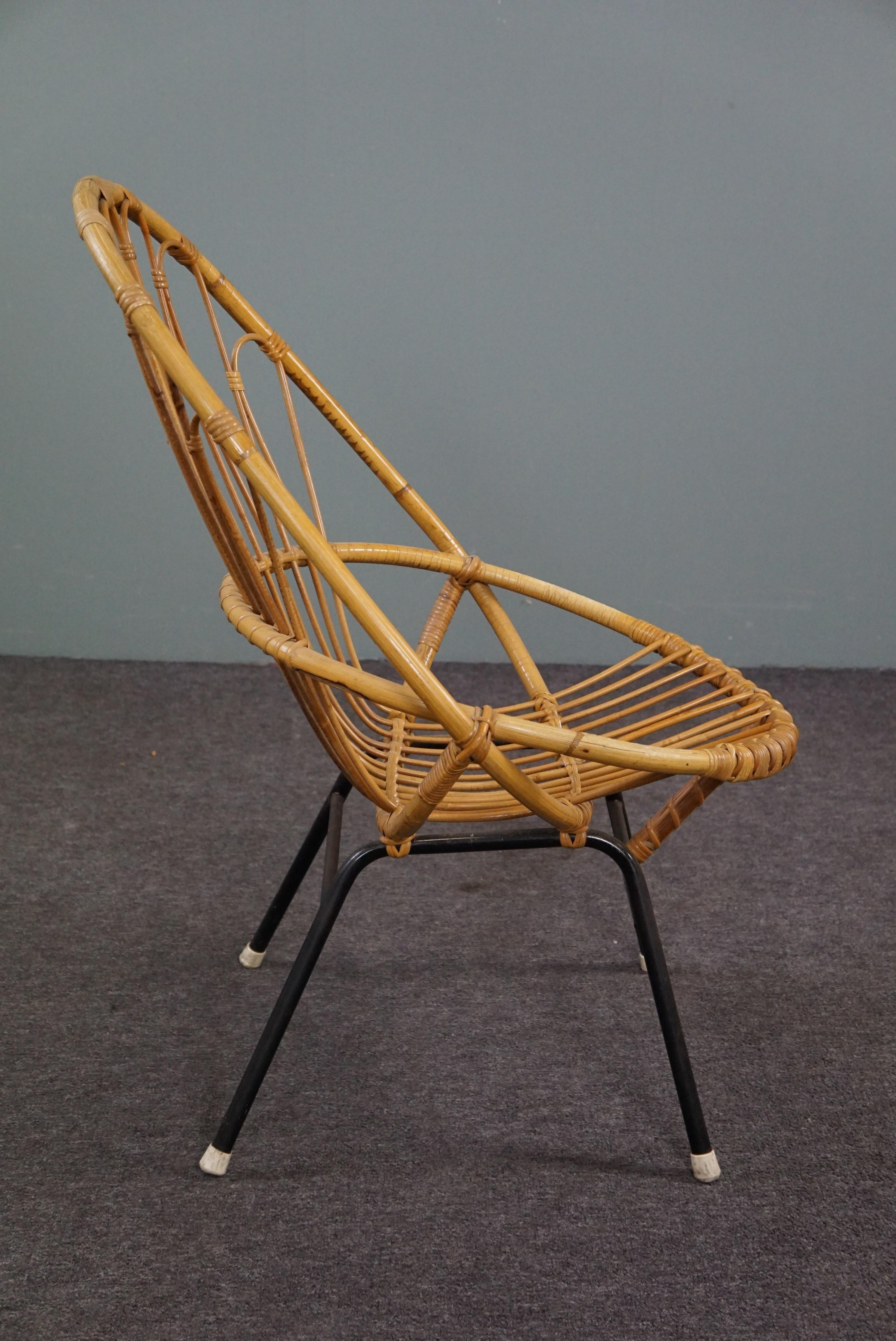 Hand-Crafted Vintage rattan armchair, Dutch Design, 1950 For Sale
