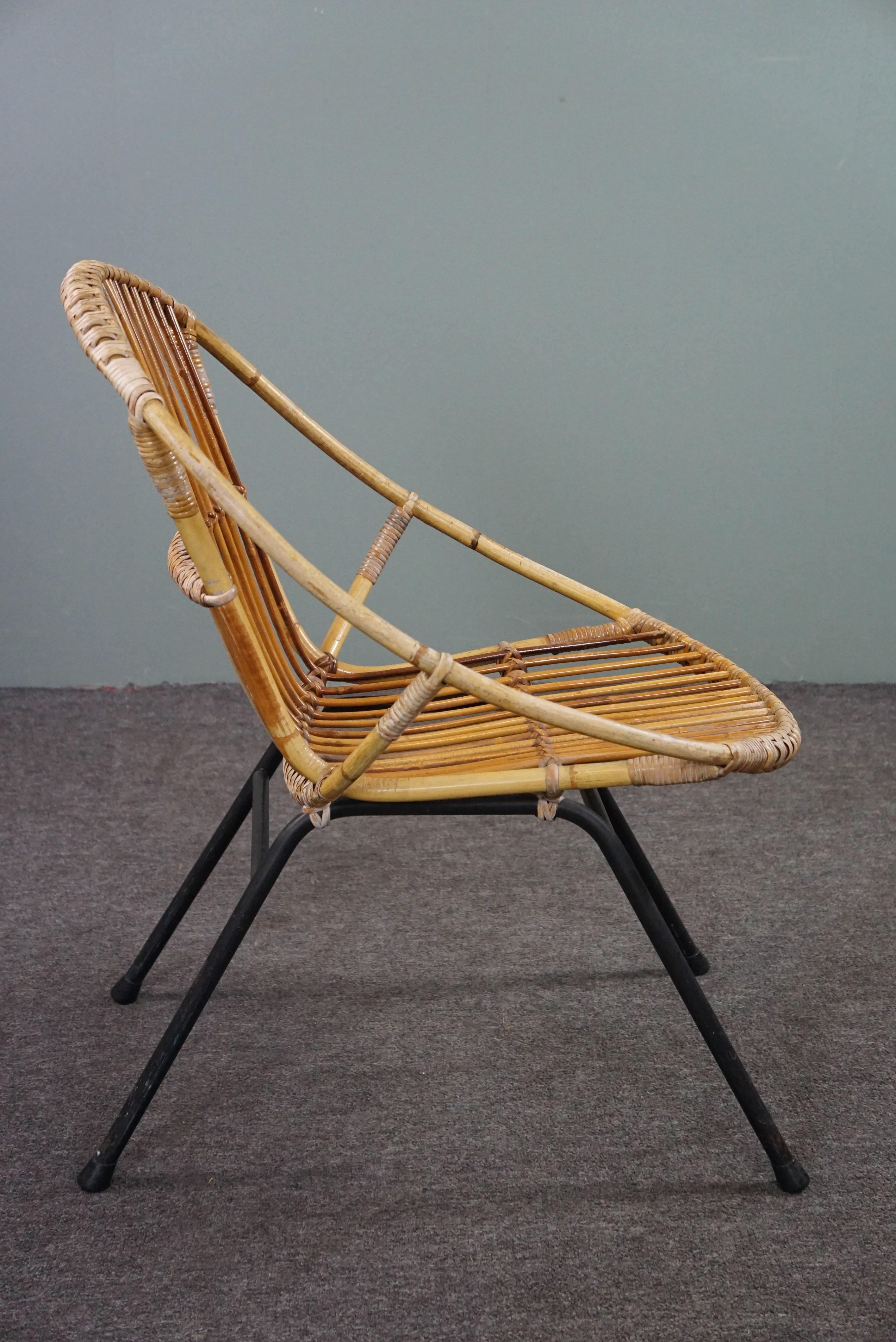 Hand-Crafted Vintage rattan armchair, Dutch Design, 1960 For Sale