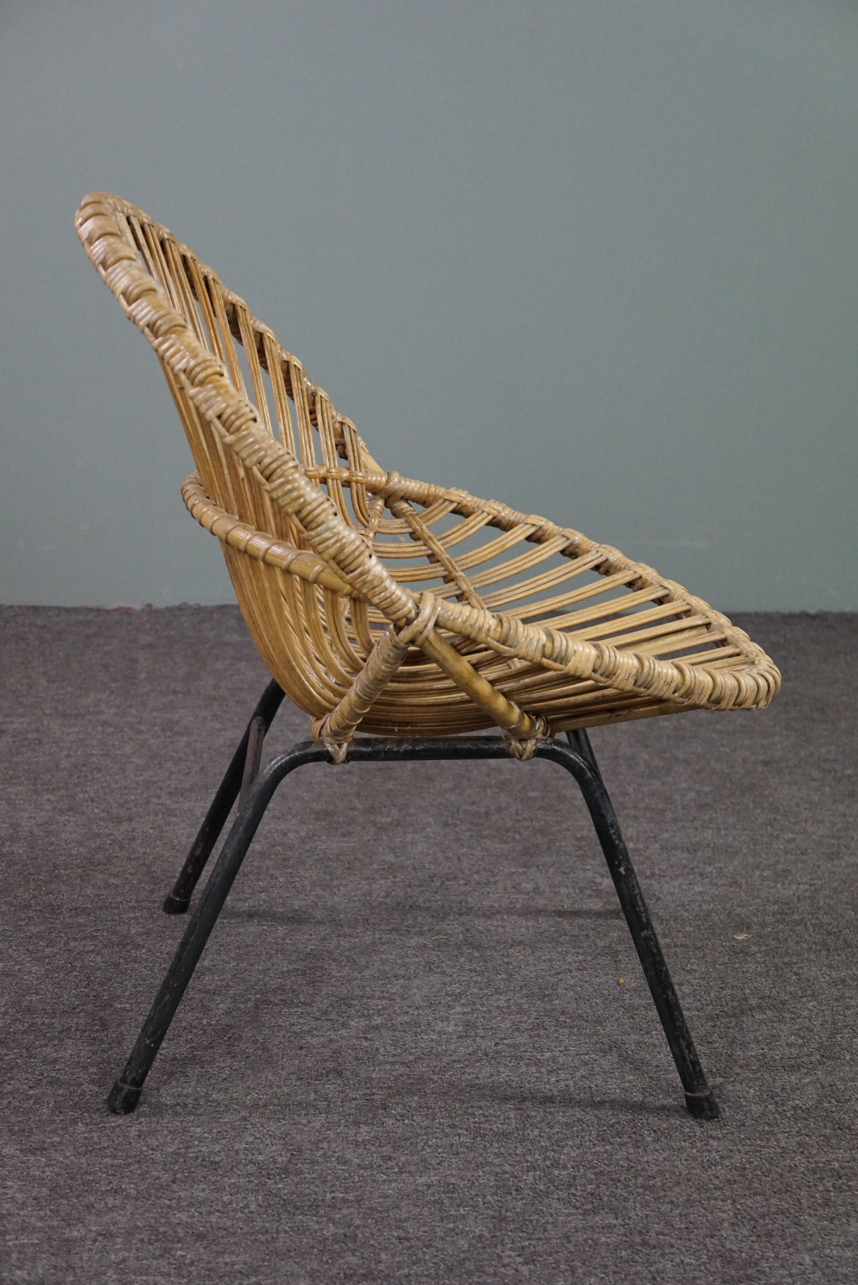 Hand-Crafted Vintage rattan armchair, Dutch Design, 1960 For Sale
