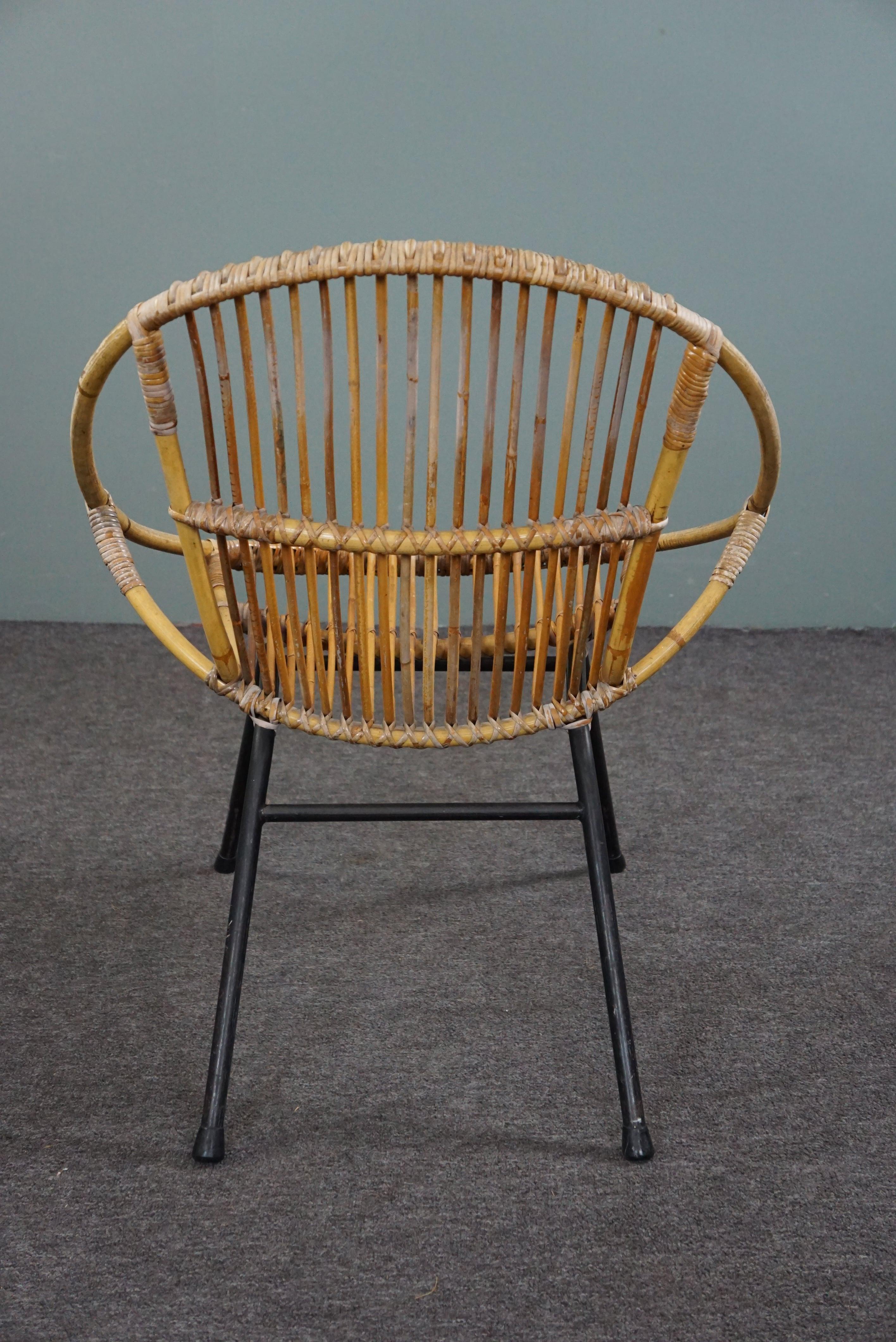 Vintage rattan armchair, Dutch Design, 1960 In Fair Condition For Sale In Harderwijk, NL