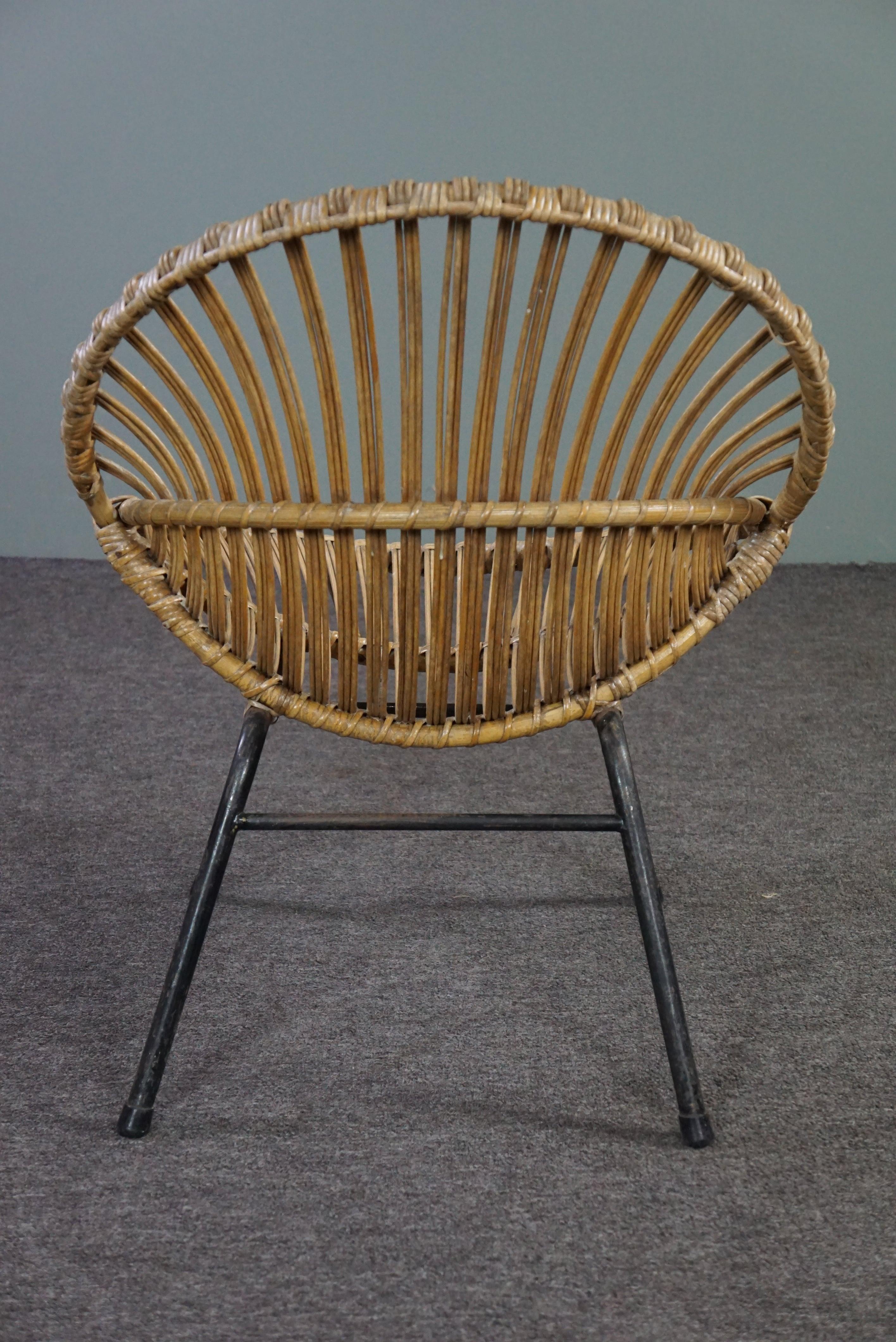 Vintage rattan armchair, Dutch Design, 1960 In Fair Condition For Sale In Harderwijk, NL