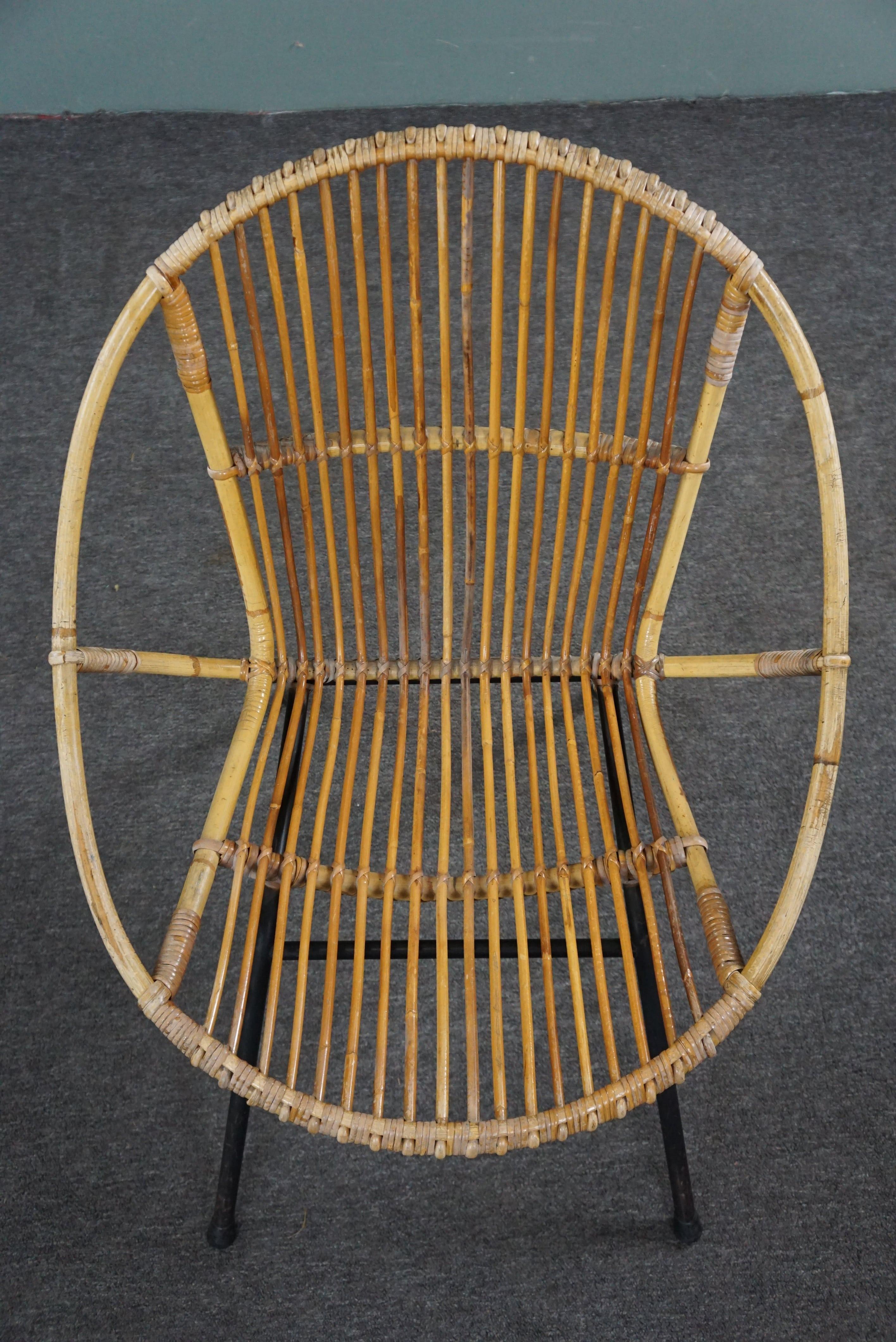 Rattan Vintage rattan armchair, Dutch Design, 1960 For Sale